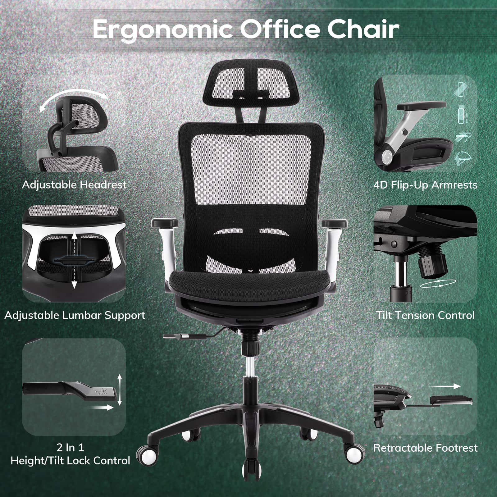 COLAMY 275lbs Executive High Back Mesh Office Chair with Footrest Model.2577