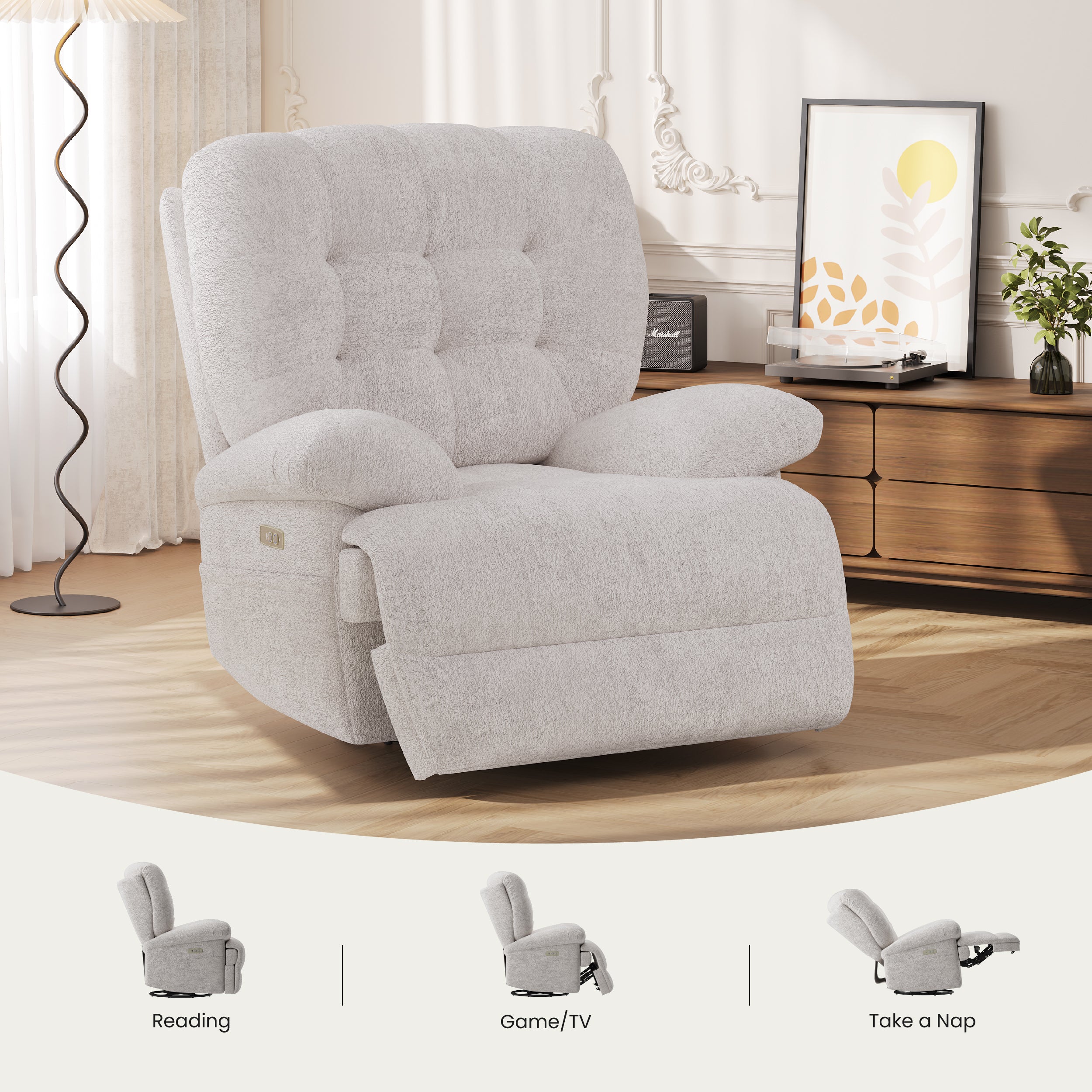 COLAMY FLOREN Plush-Power Swivel Recliner