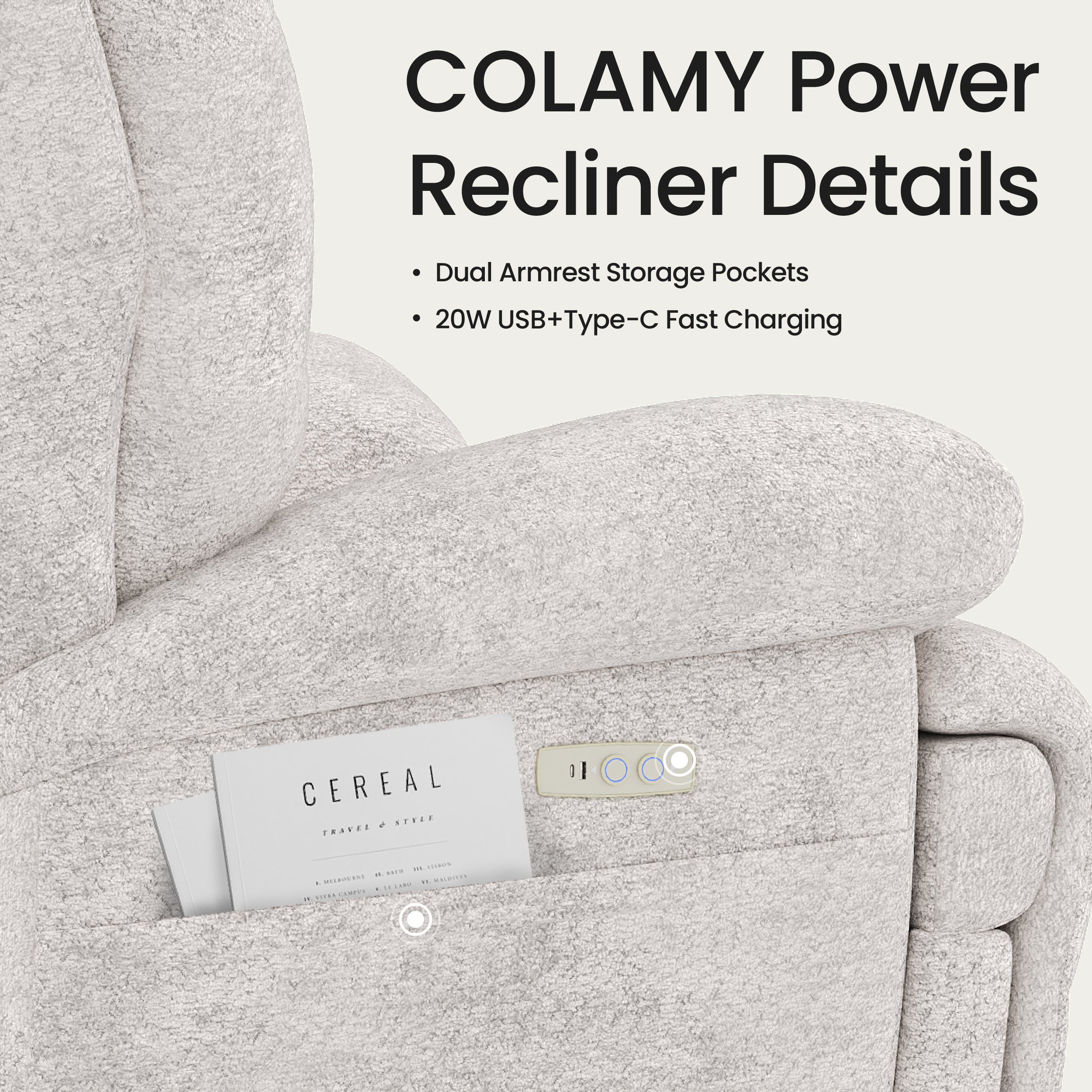 COLAMY FLOREN Plush-Power Swivel Recliner