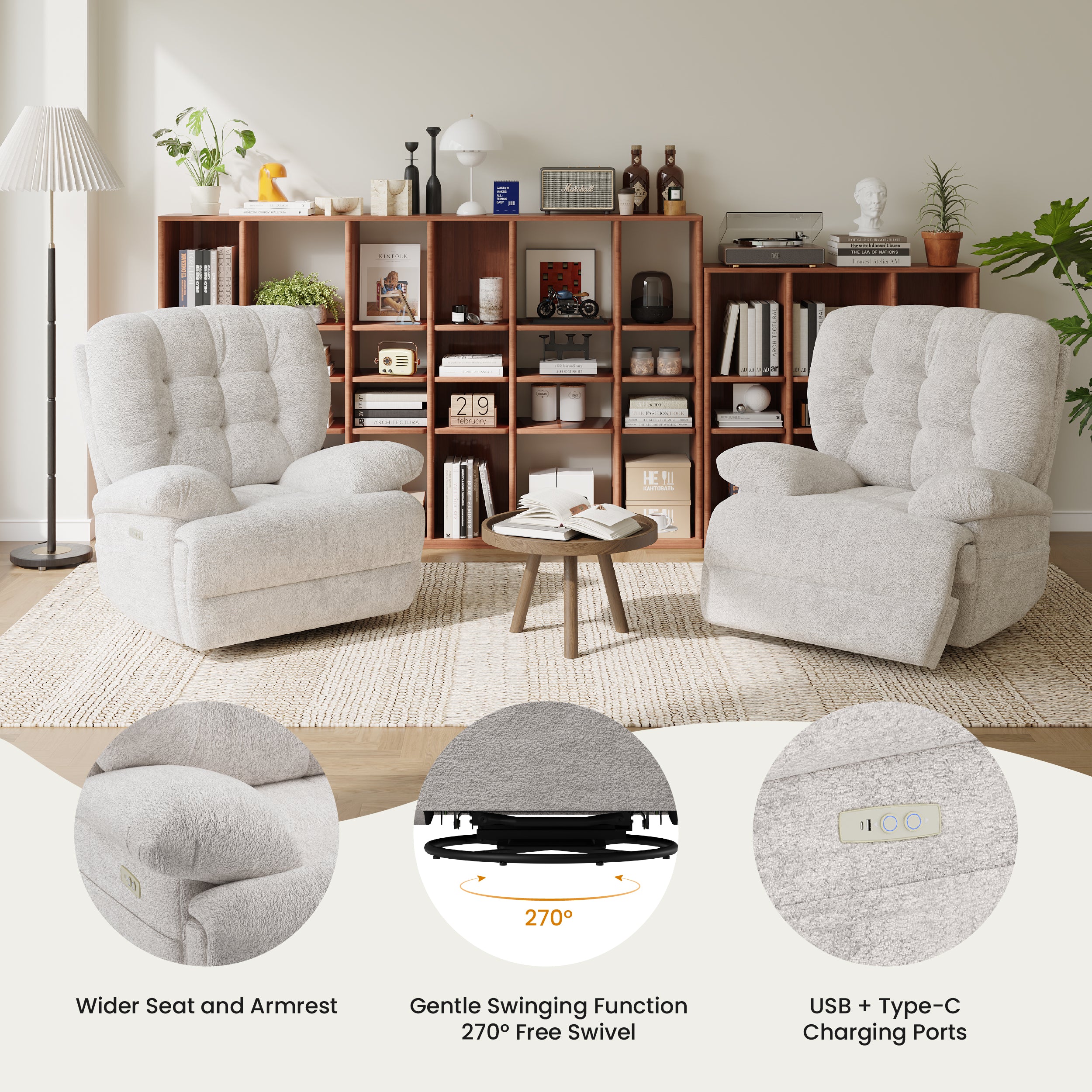 COLAMY FLOREN Plush-Power Swivel Recliner