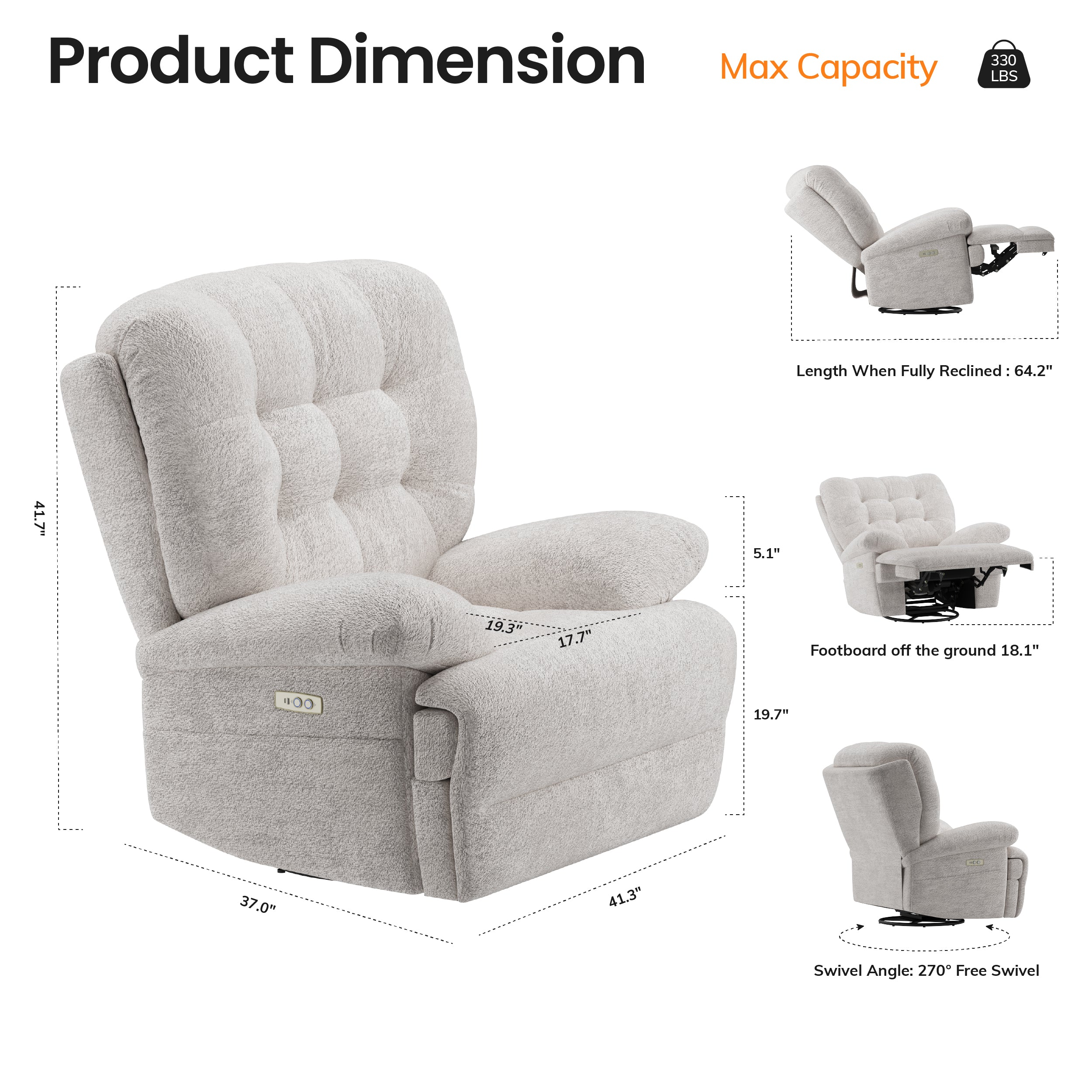 COLAMY FLOREN Plush-Power Swivel Recliner