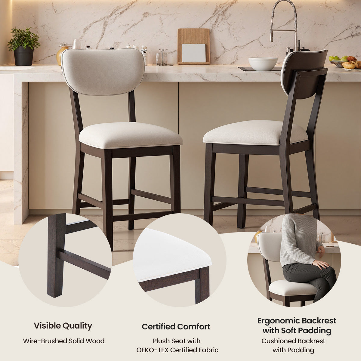 COLAMY AUREL Upholstered Bar Stool