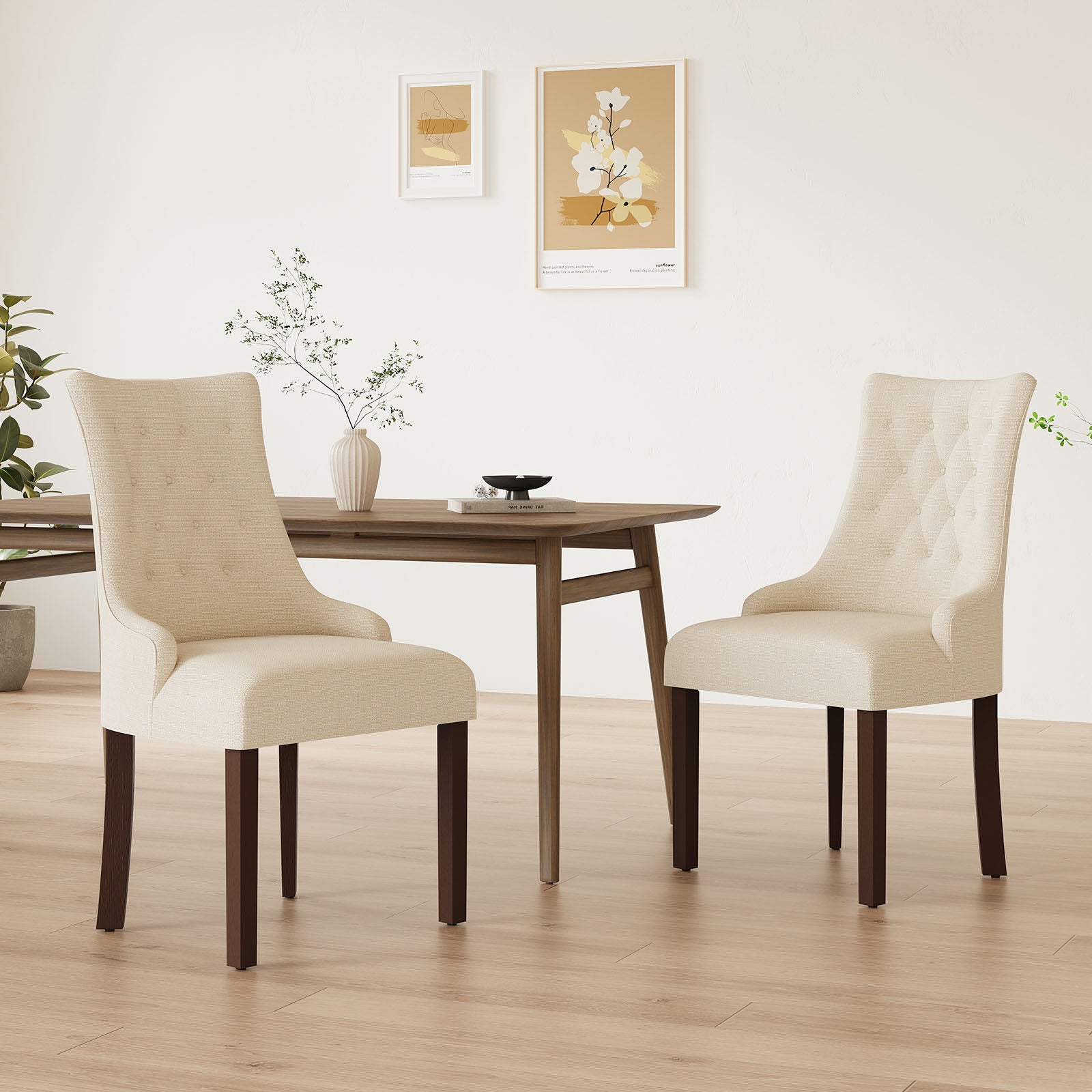 COLAMY SELENE Premium Tufted Upholstered Wingback Dining Chair