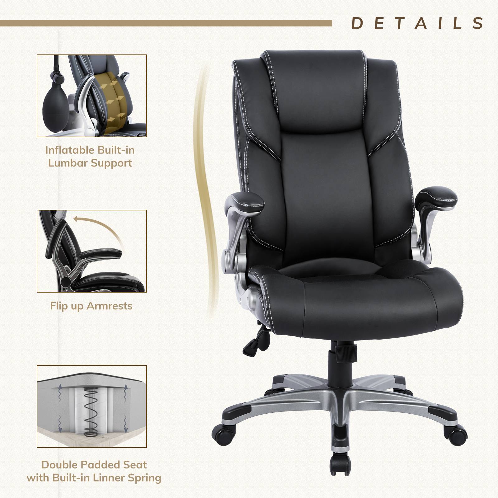 COLAMY Ergonomic Office Chair 300lbs Computer Chair With Inflatable Lumbar Support Model.2822