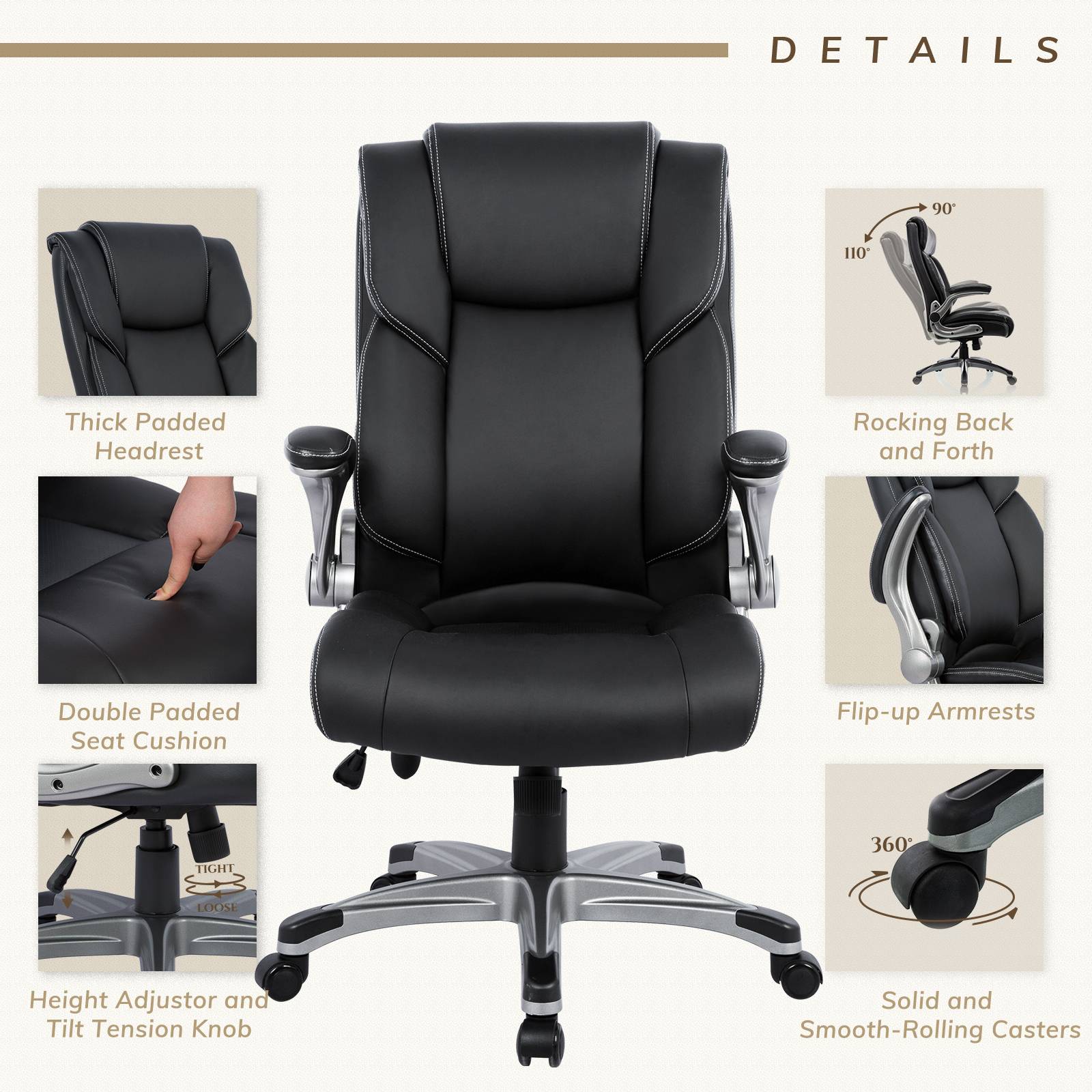 COLAMY Ergonomic Office Chair 300lbs Computer Chair With Inflatable Lumbar Support Model.2822