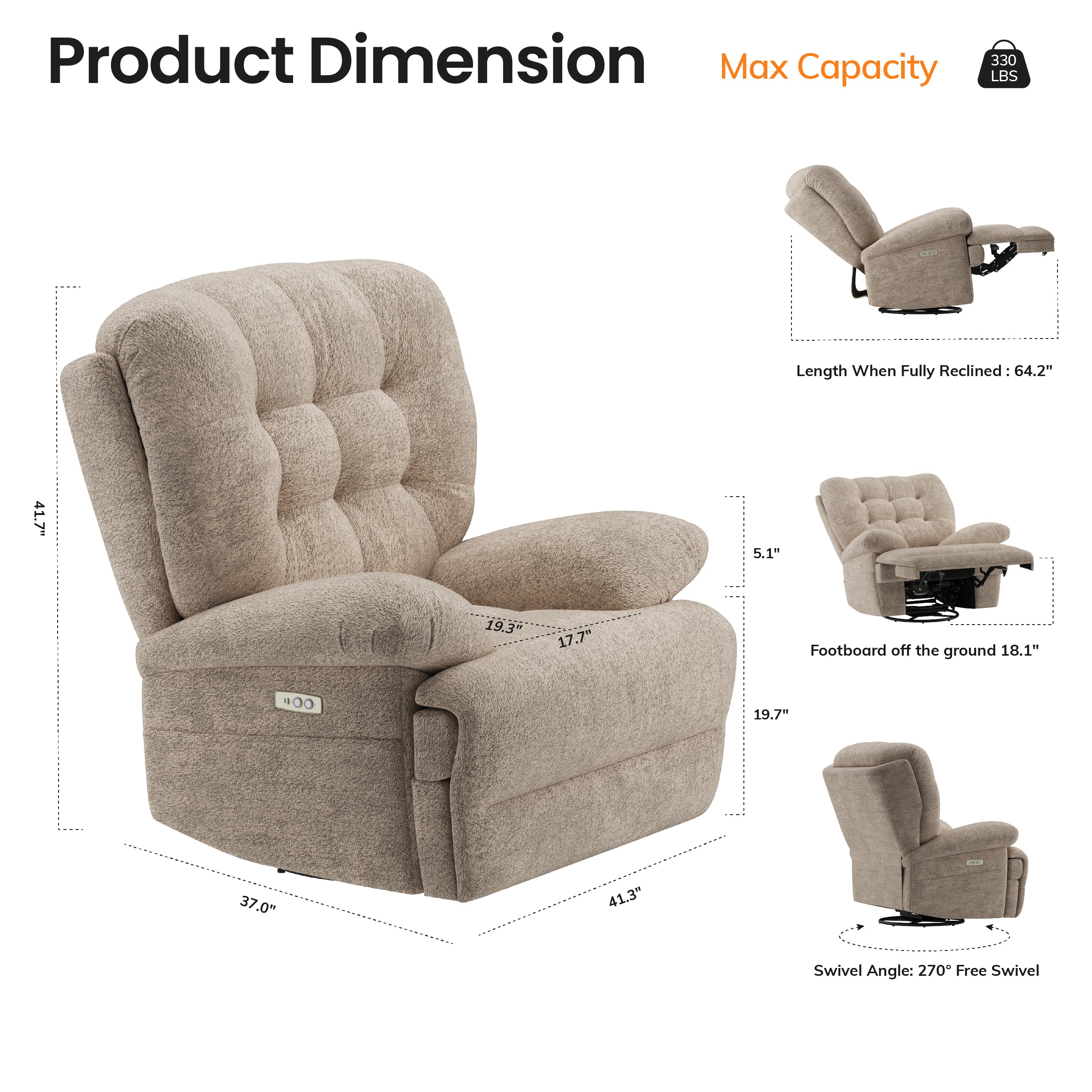COLAMY FLOREN Plush-Power Swivel Recliner