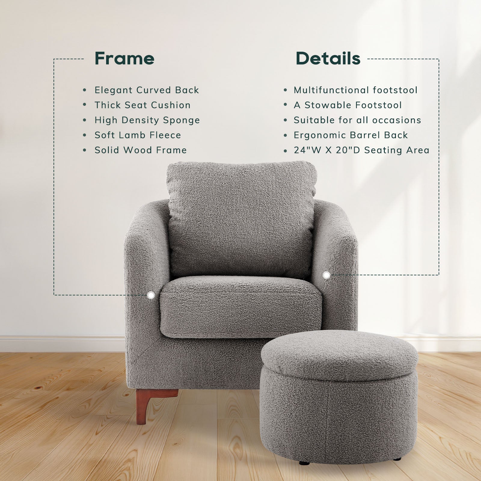 COLAMY SOLMI Scandi Cozy Accent Chair