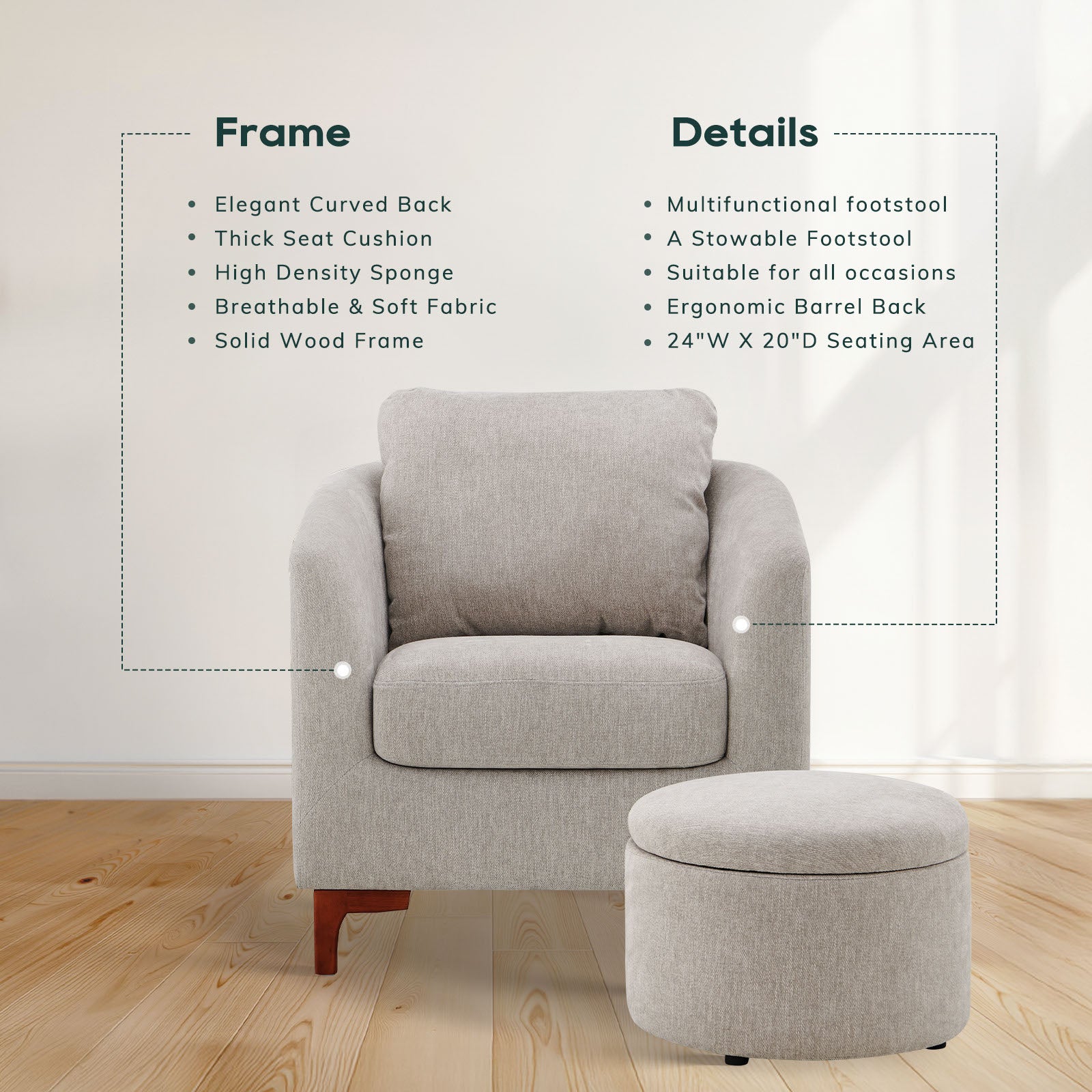 COLAMY SOLMI Scandi Cozy Accent Chair
