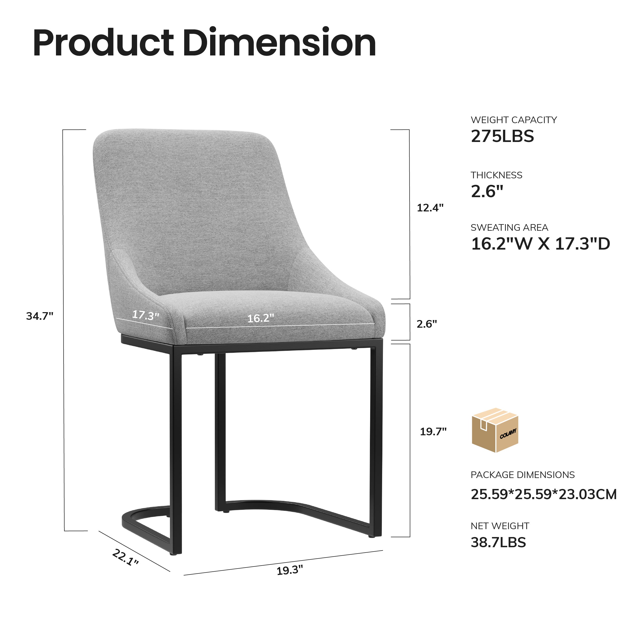 COLAMY LOFT Industrial U-Base Dining Chair