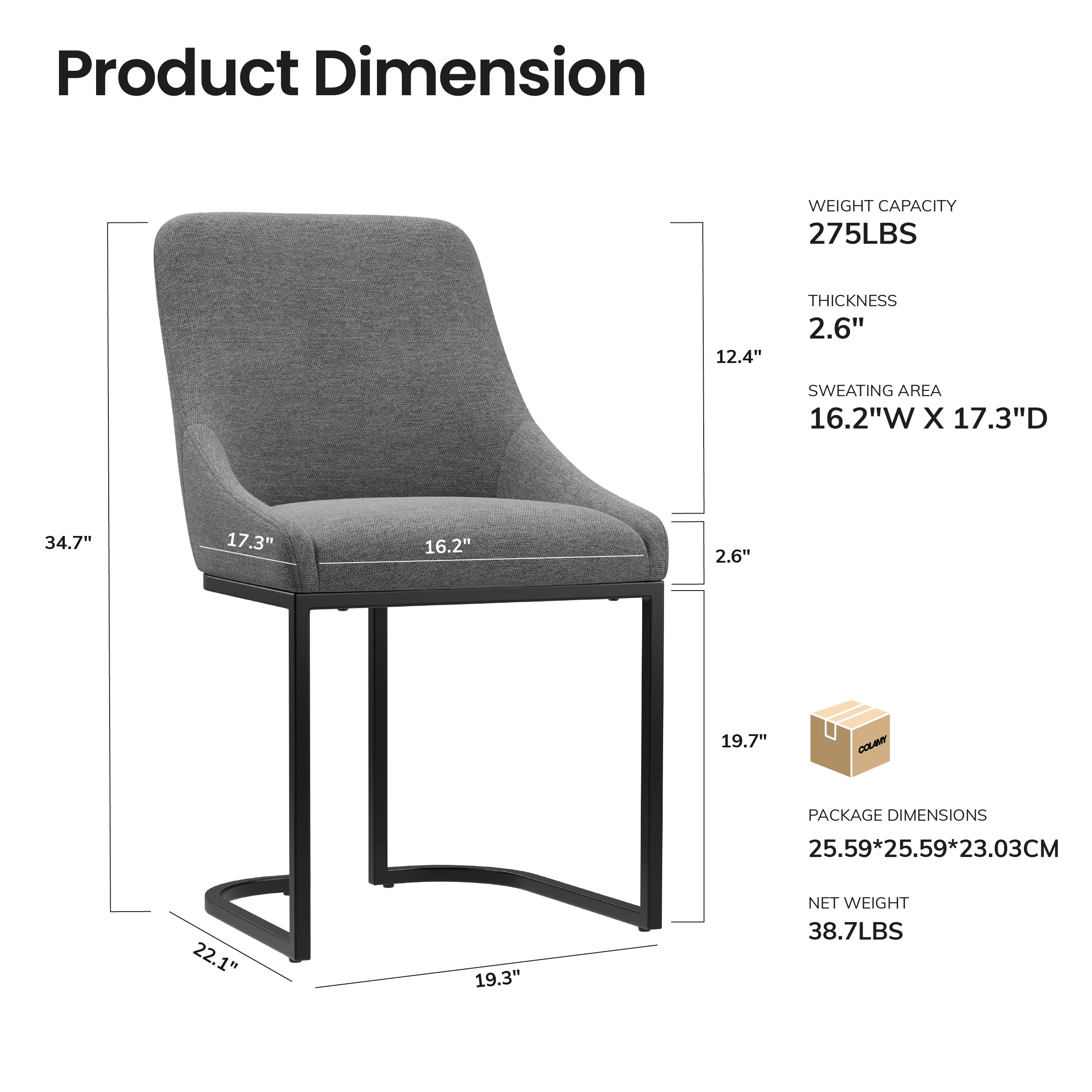 COLAMY LOFT Industrial U-Base Dining Chair