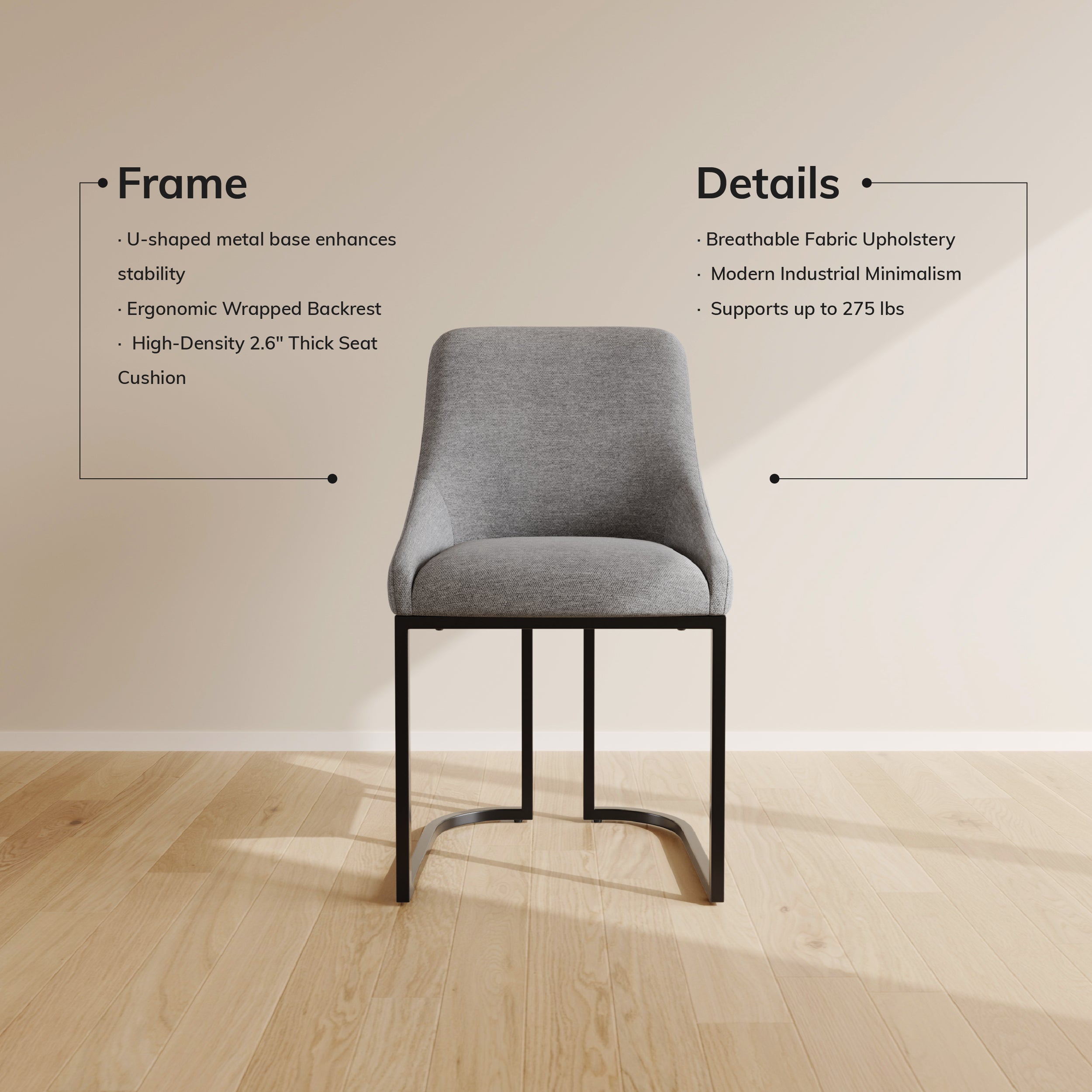 COLAMY LOFT Industrial U-Base Dining Chair