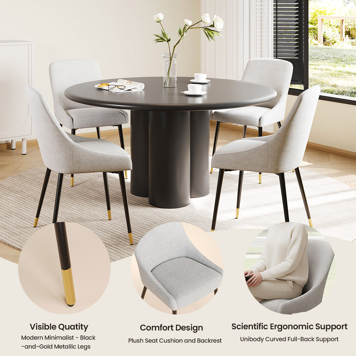 COLAMY LUMA Modern Fabric & Metal Dining Chair