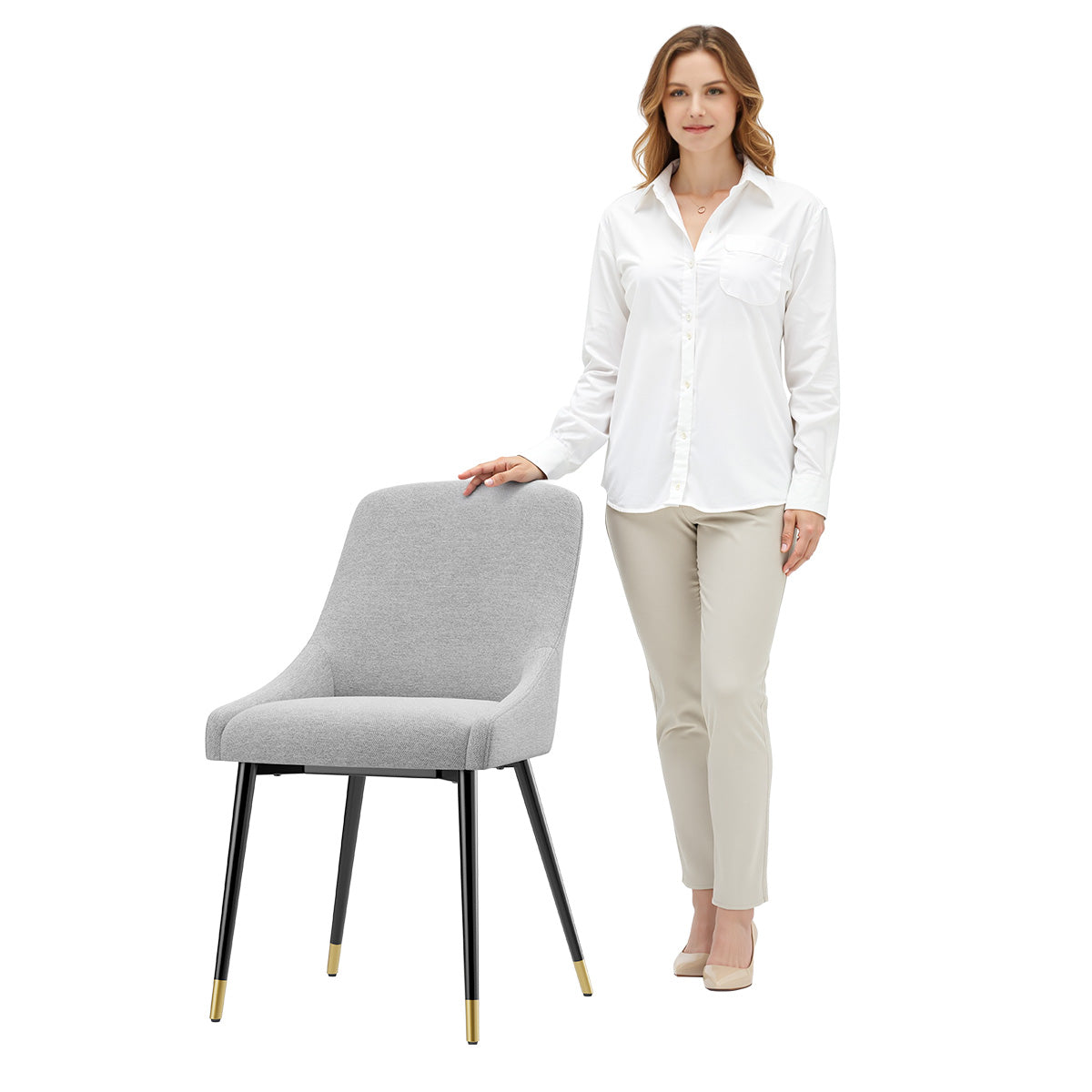 COLAMY LUMA Modern Fabric & Metal Dining Chair