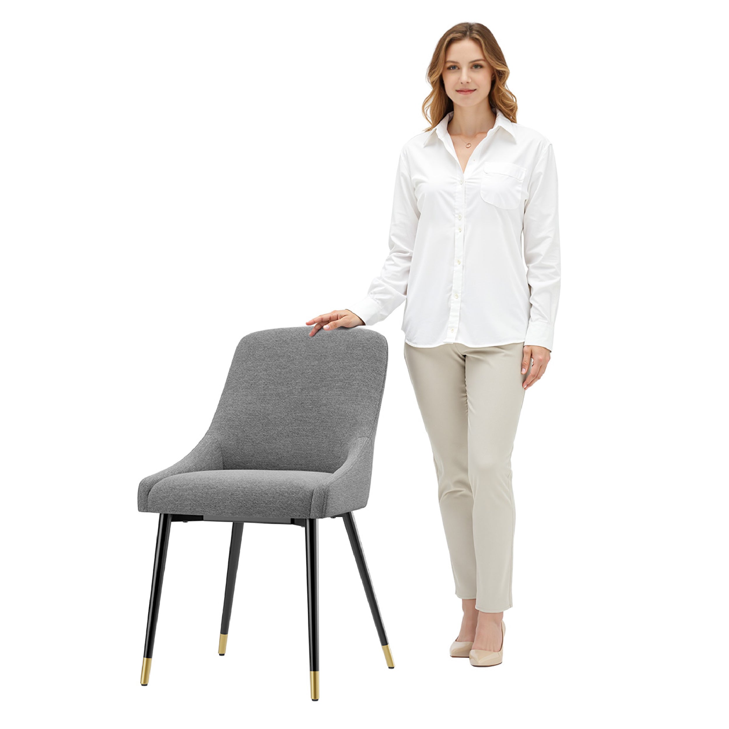 COLAMY LUMA Modern Fabric & Metal Dining Chair