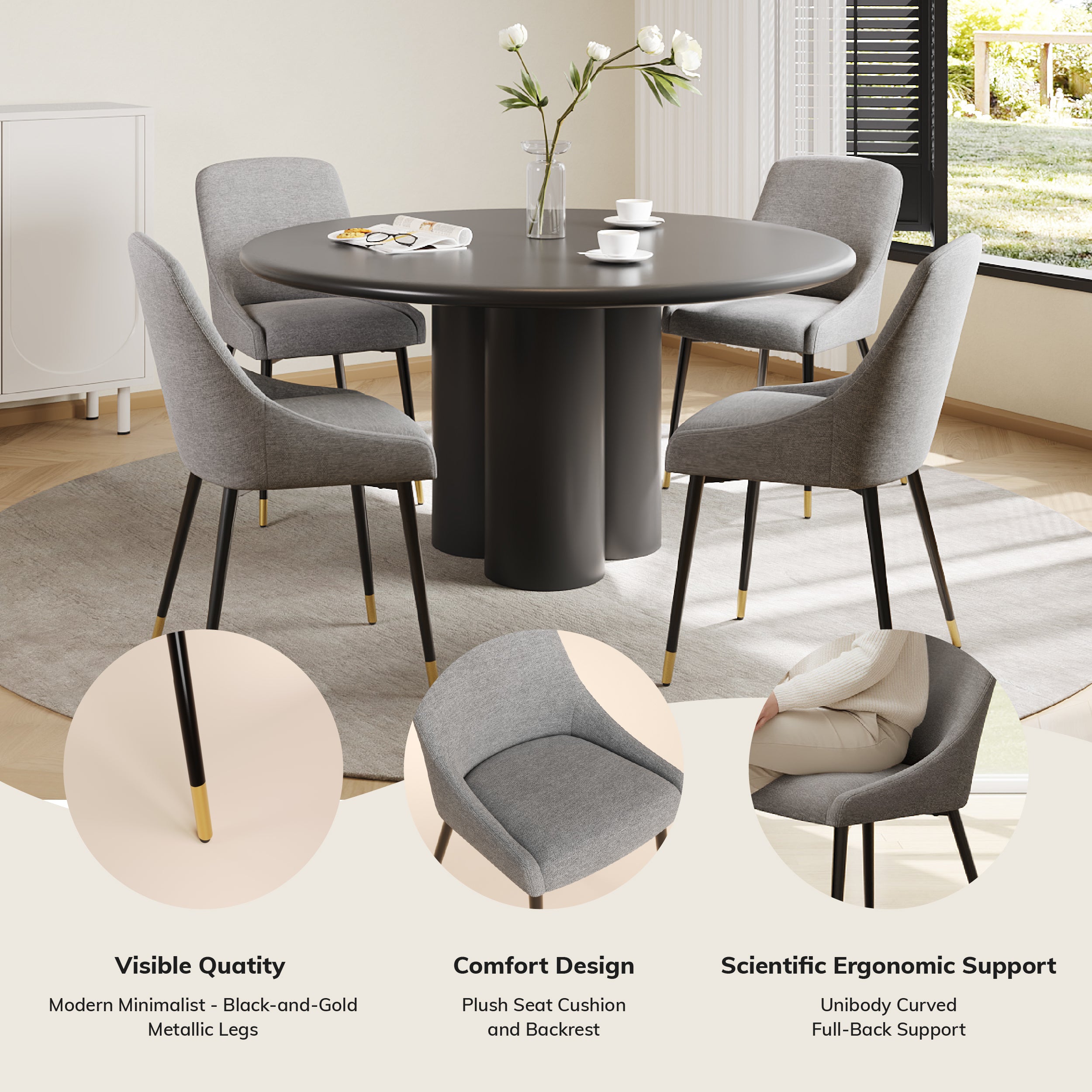COLAMY LUMA Modern Fabric & Metal Dining Chair
