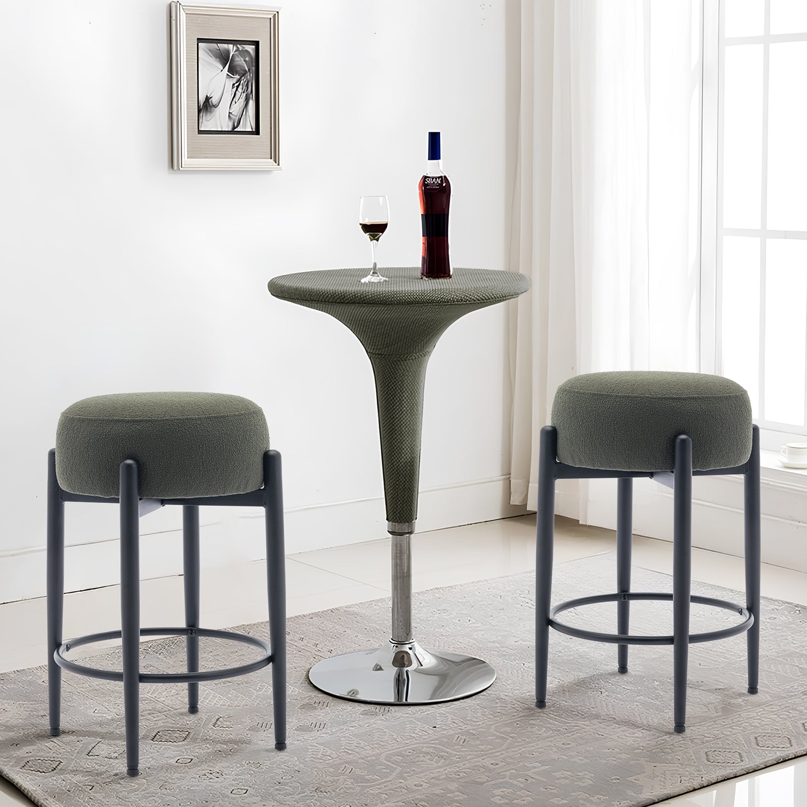 COLAMY Sherpa Backless Round Bar Stools Set of 2 4 and 6
