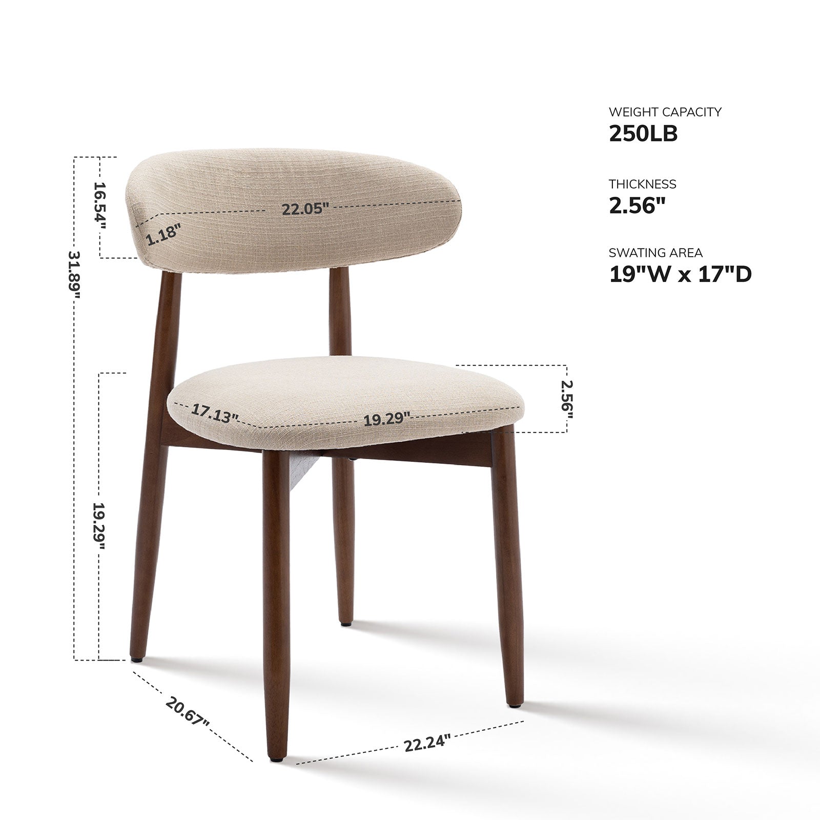 COLAMY NOYA Mid-Century Modern Upholstered Dining Chair