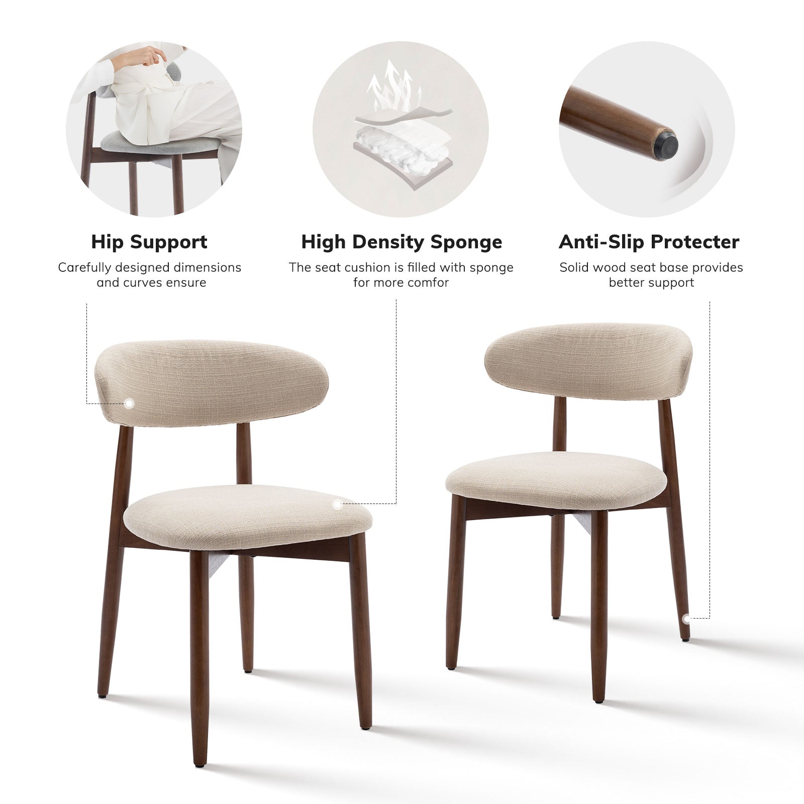 COLAMY NOYA Mid-Century Modern Upholstered Dining Chair