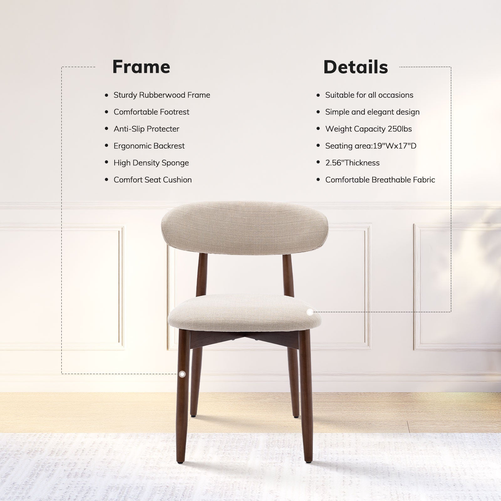 COLAMY NOYA Mid-Century Modern Upholstered Dining Chair