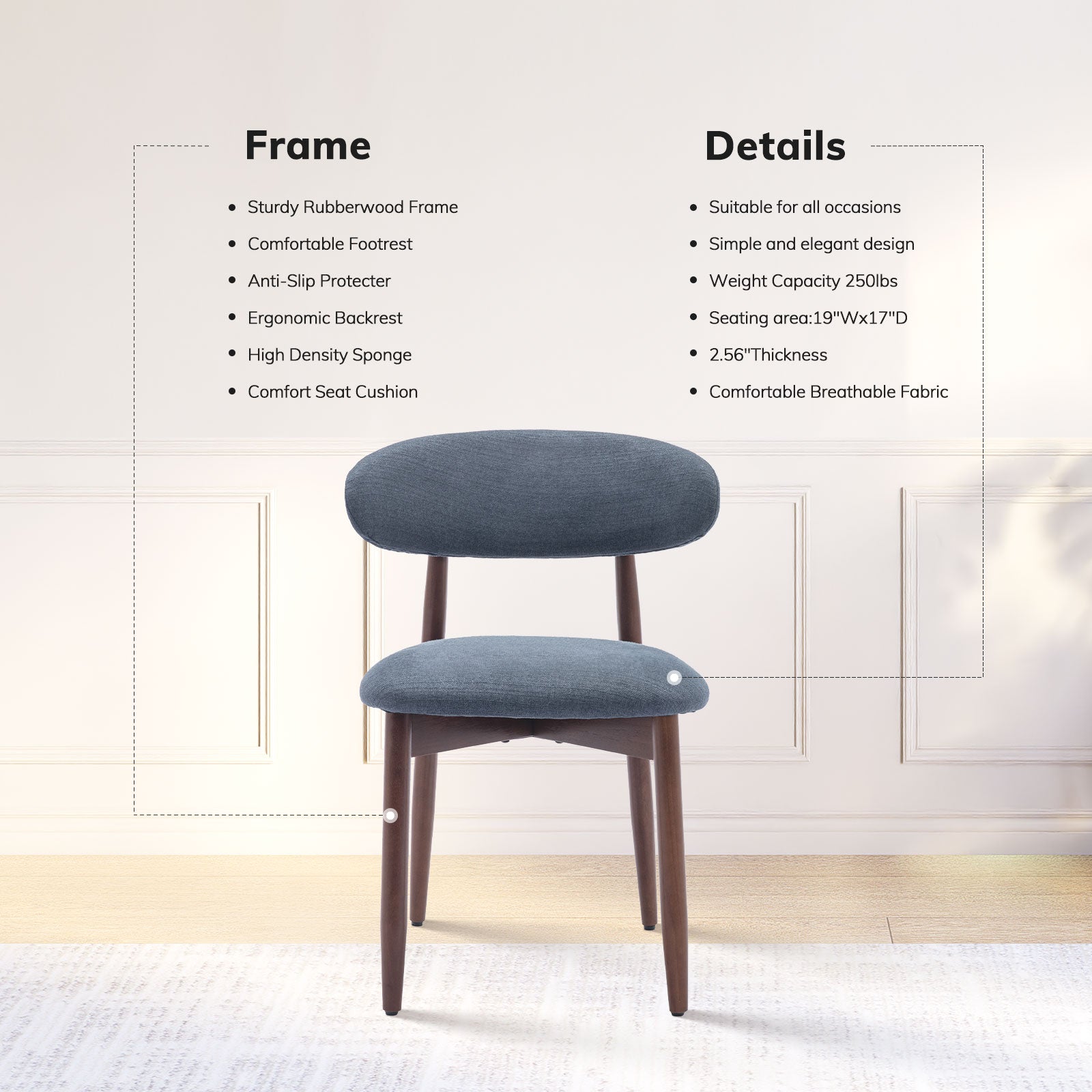 COLAMY NOYA Mid-Century Modern Upholstered Dining Chair