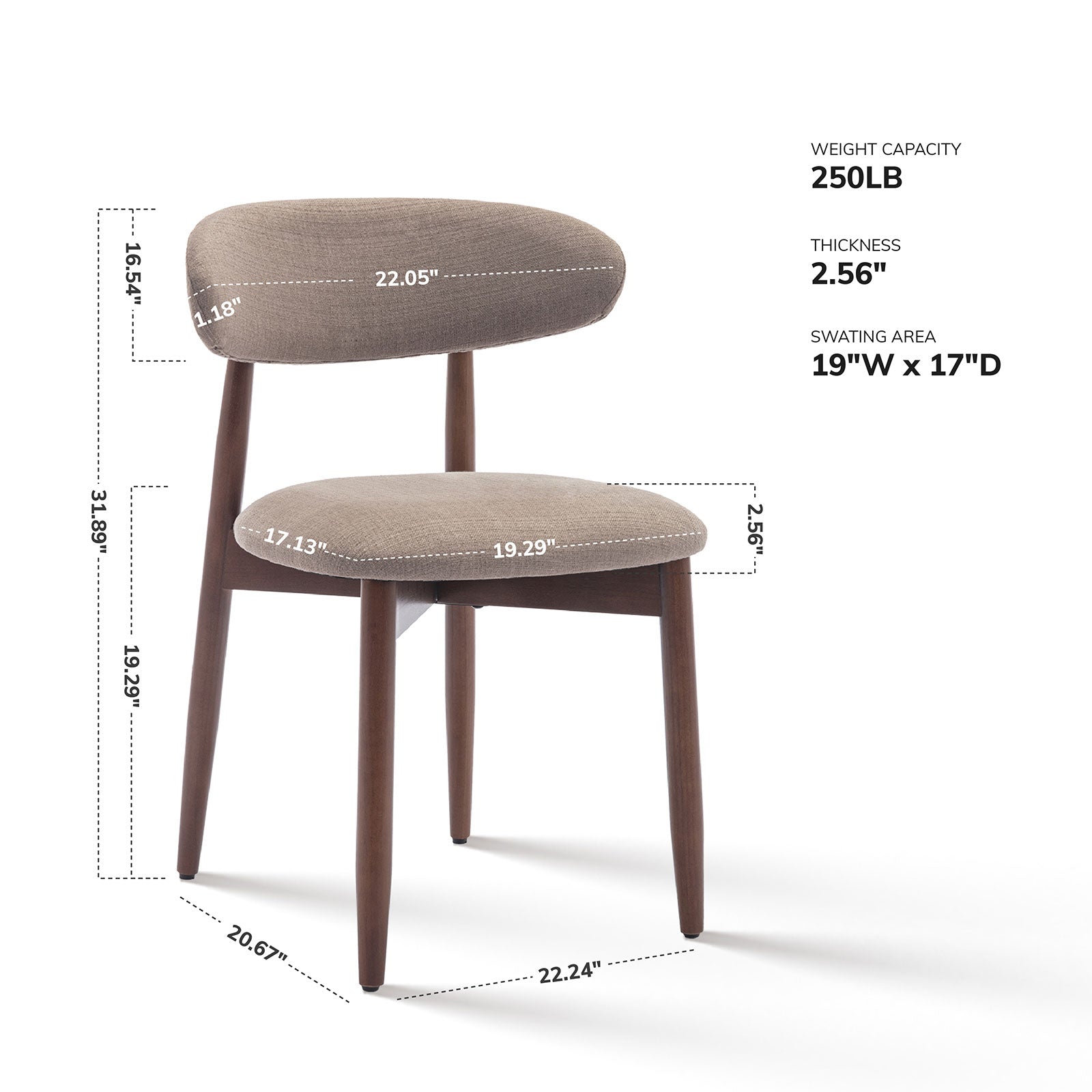 COLAMY NOYA Mid-Century Modern Upholstered Dining Chair