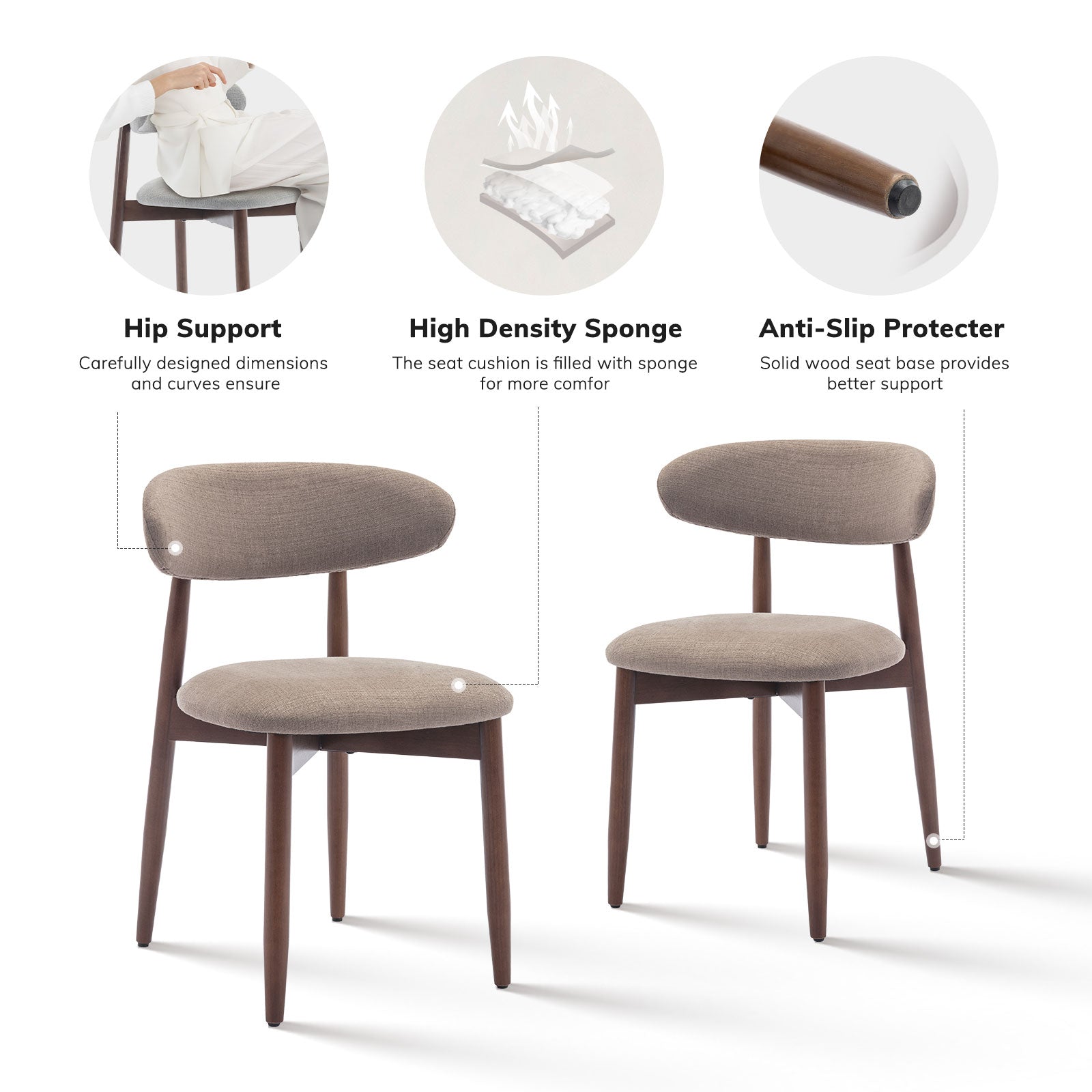 COLAMY NOYA Mid-Century Modern Upholstered Dining Chair
