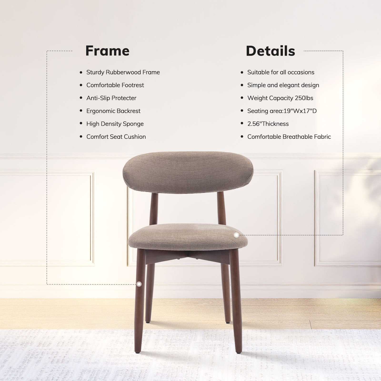 COLAMY NOYA Mid-Century Modern Upholstered Dining Chair