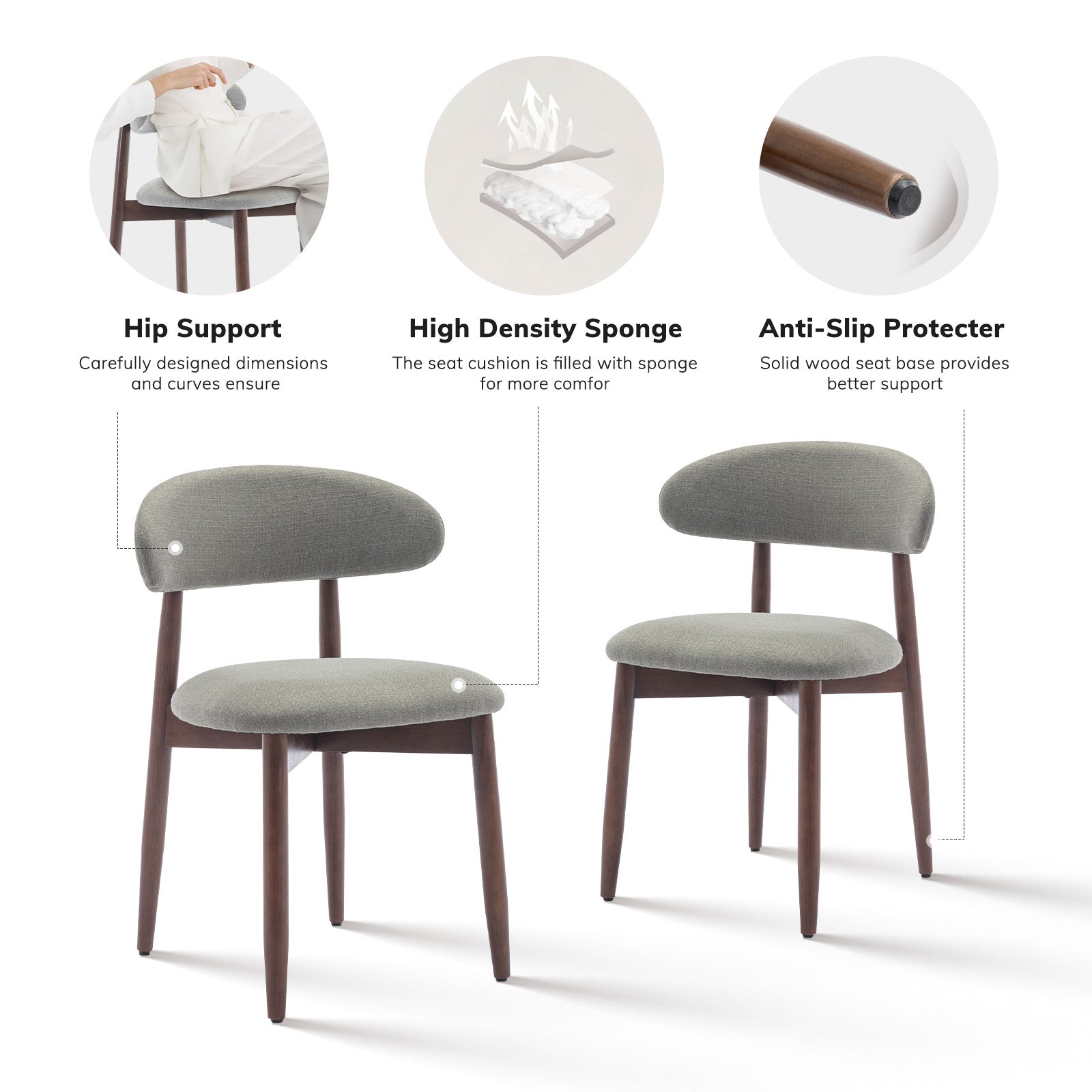 COLAMY NOYA Mid-Century Modern Upholstered Dining Chair