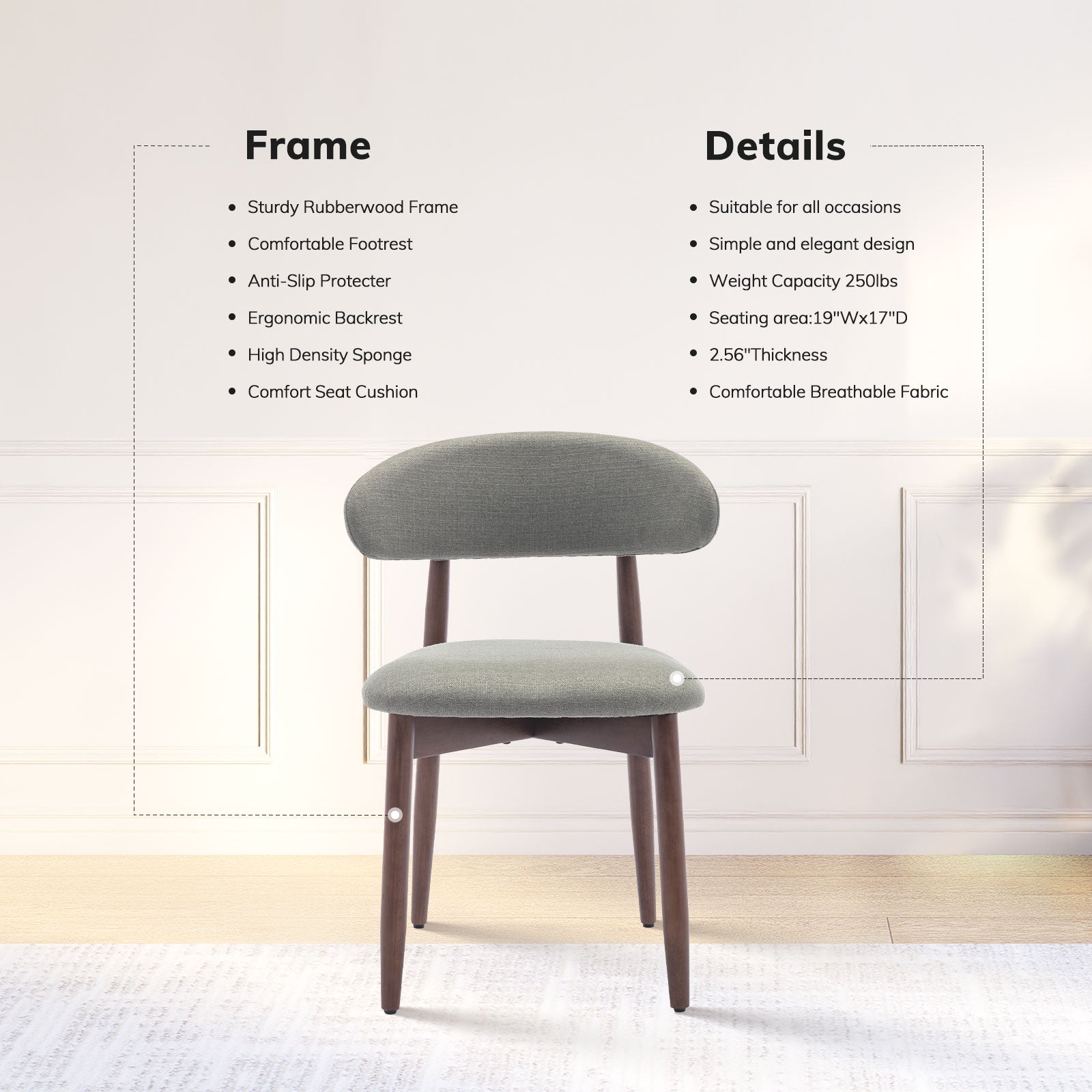 COLAMY NOYA Mid-Century Modern Upholstered Dining Chair