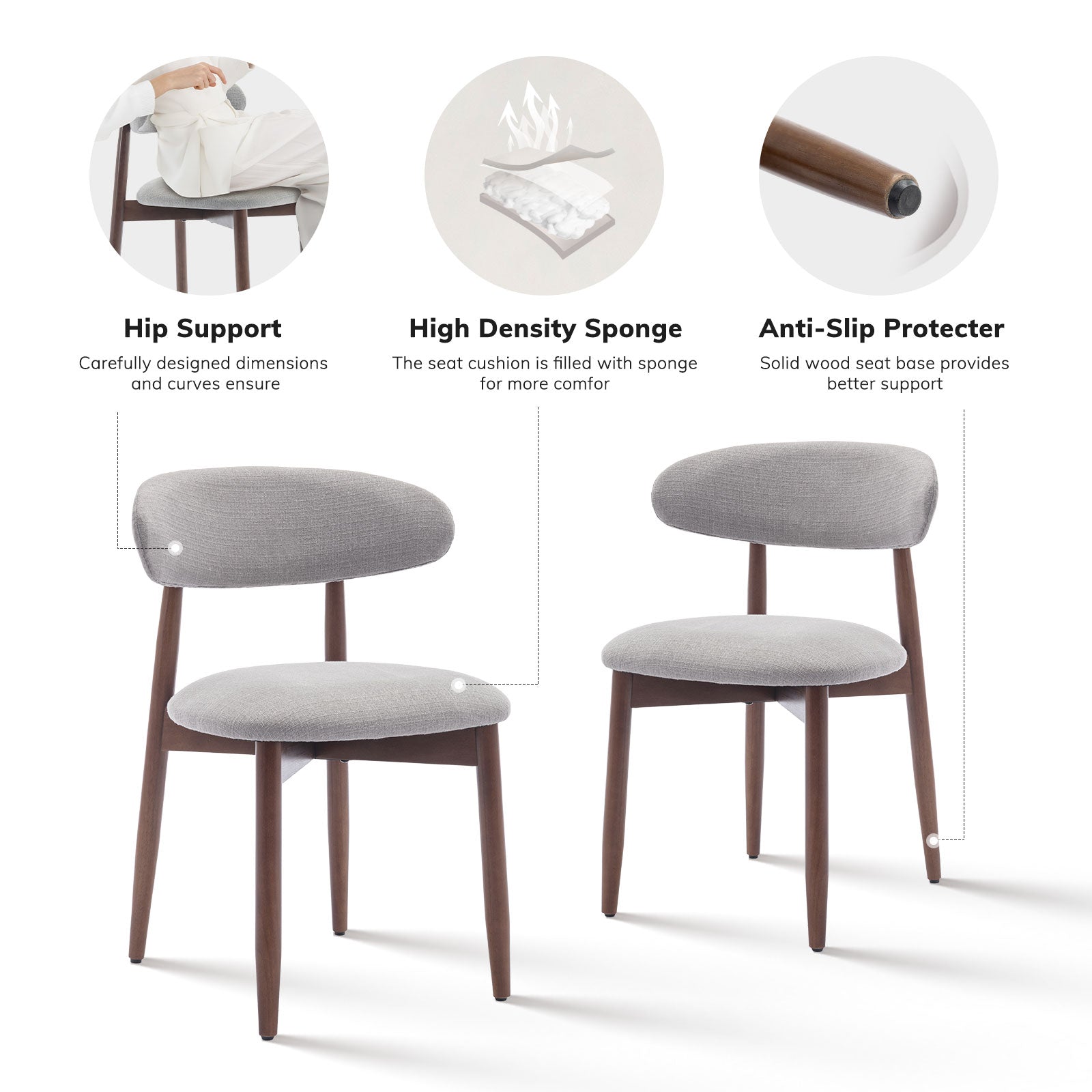 COLAMY NOYA Mid-Century Modern Upholstered Dining Chair