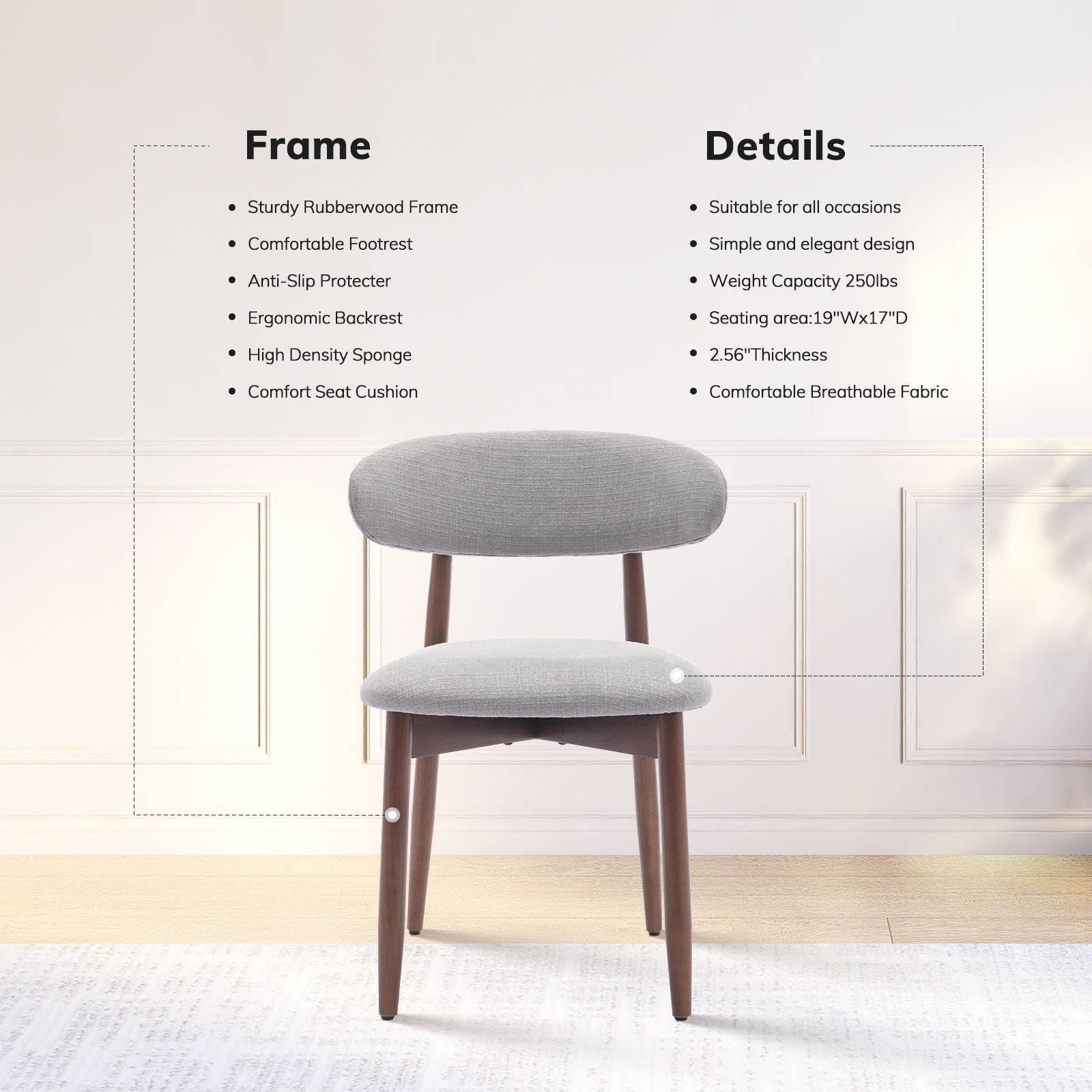 COLAMY NOYA Mid-Century Modern Upholstered Dining Chair