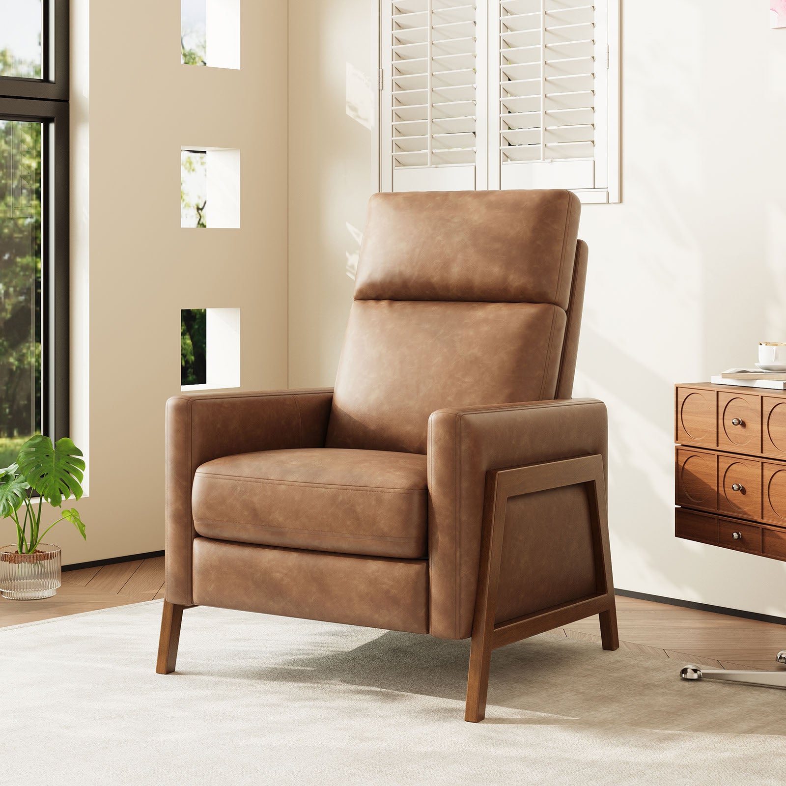 COLAMY RONIN PU Leather Mid-Century Modern Accent Chair