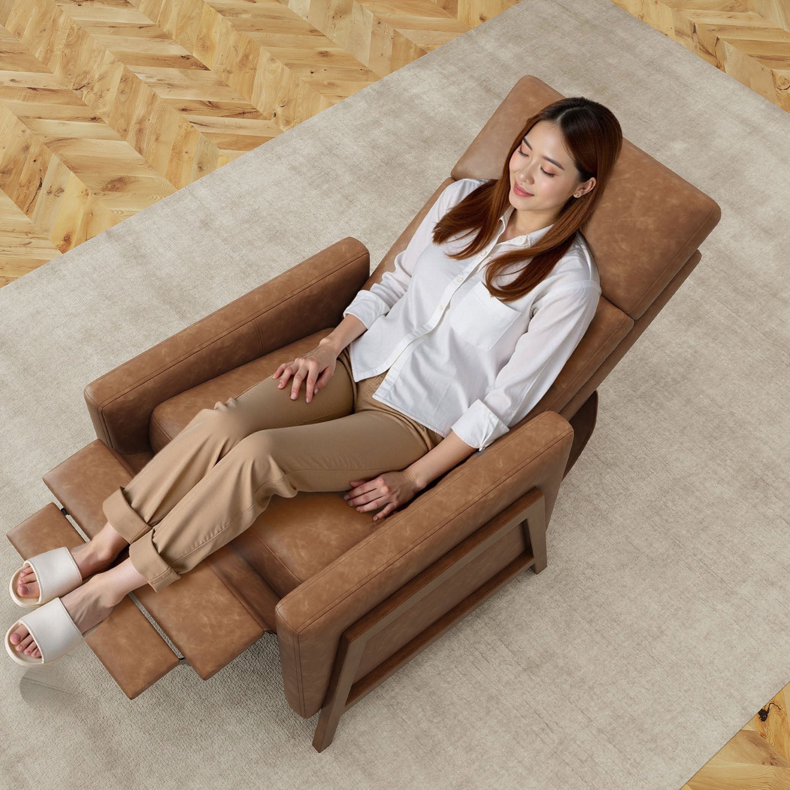 COLAMY RONIN PU Leather Mid-Century Modern Accent Chair