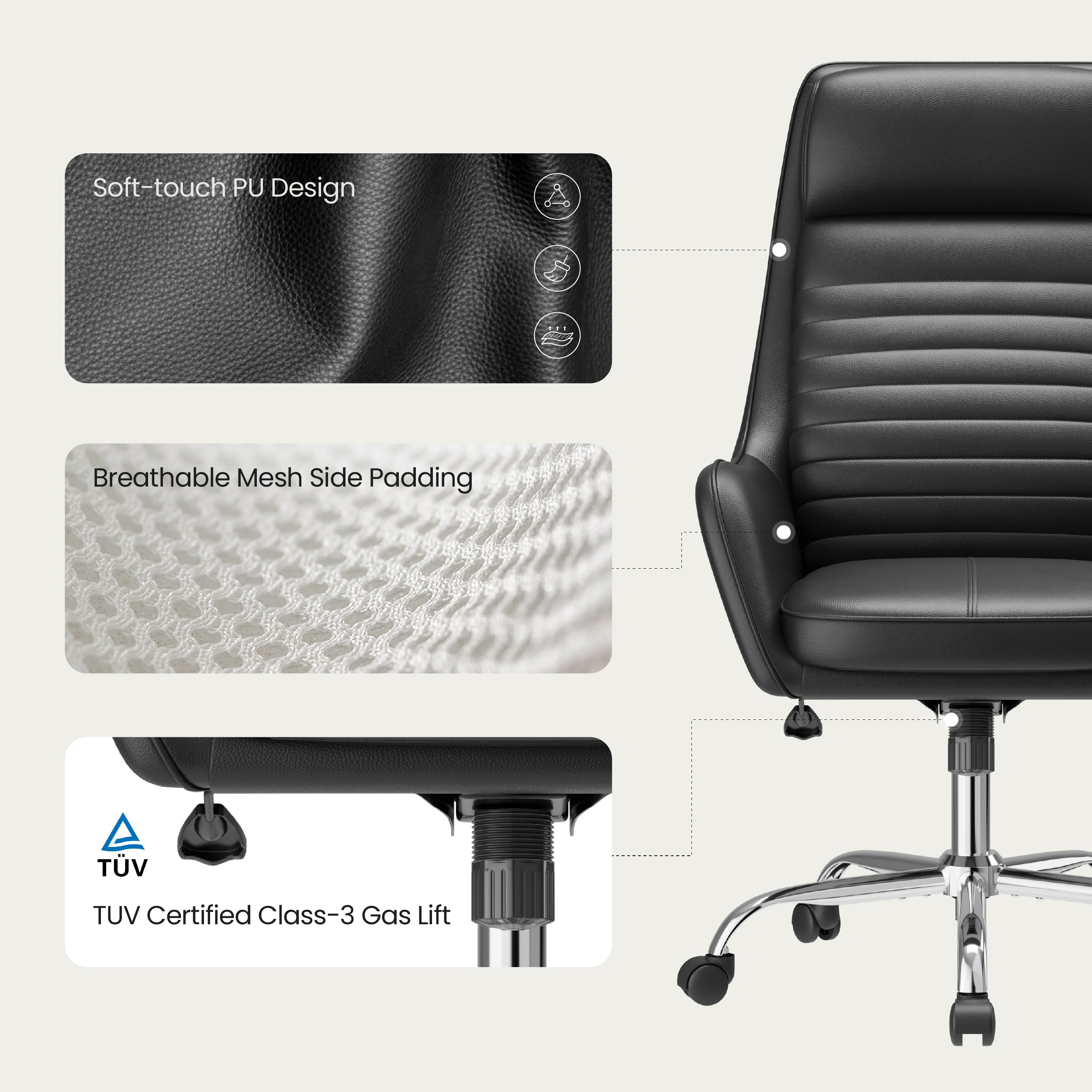 Colamy ELLIS Study & Home Office Swivel Chair with Casters