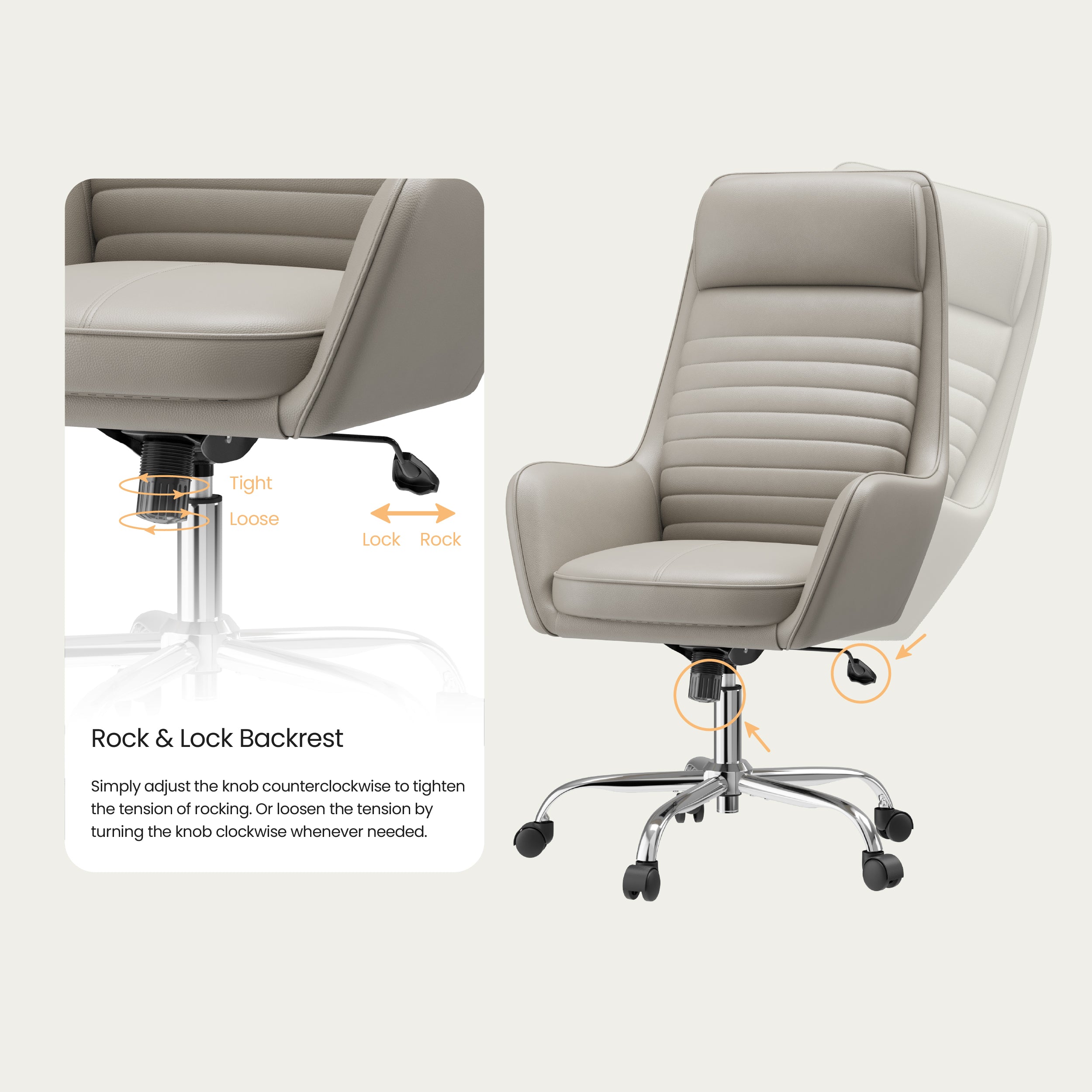 Colamy ELLIS Study & Home Office Swivel Chair with Casters