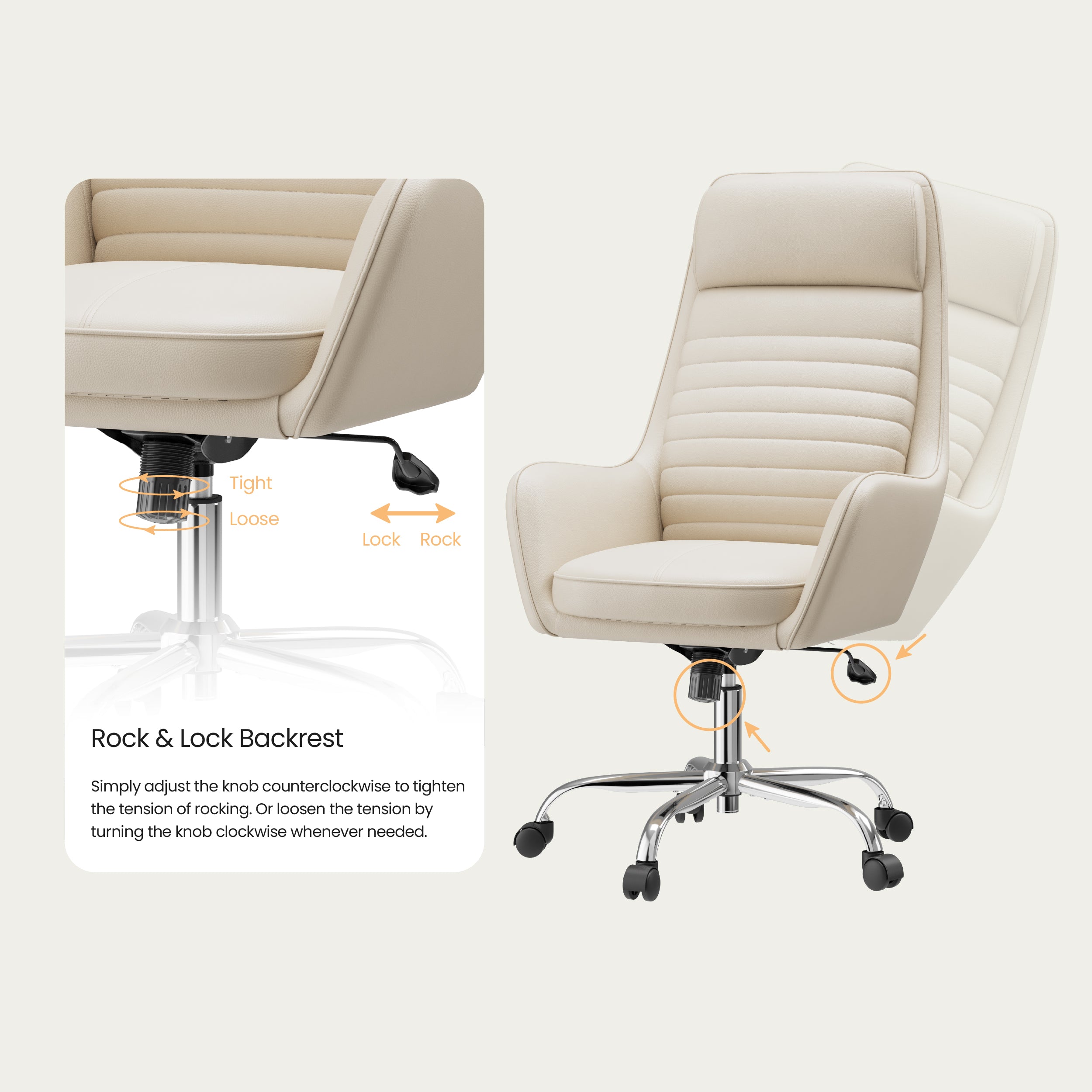 Colamy ELLIS Study & Home Office Swivel Chair with Casters