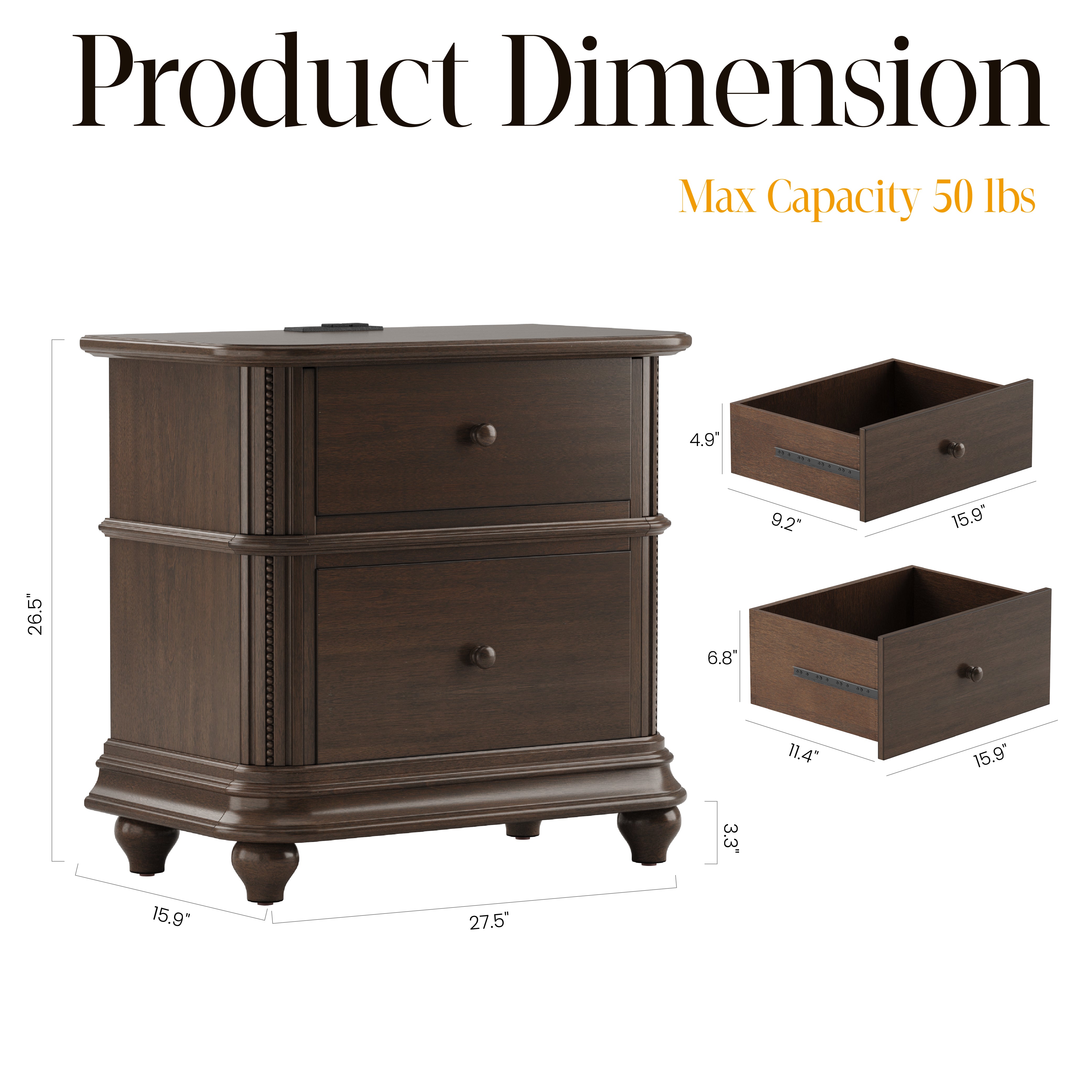 COLAMY ROWAN 2-Drawer Nightstand