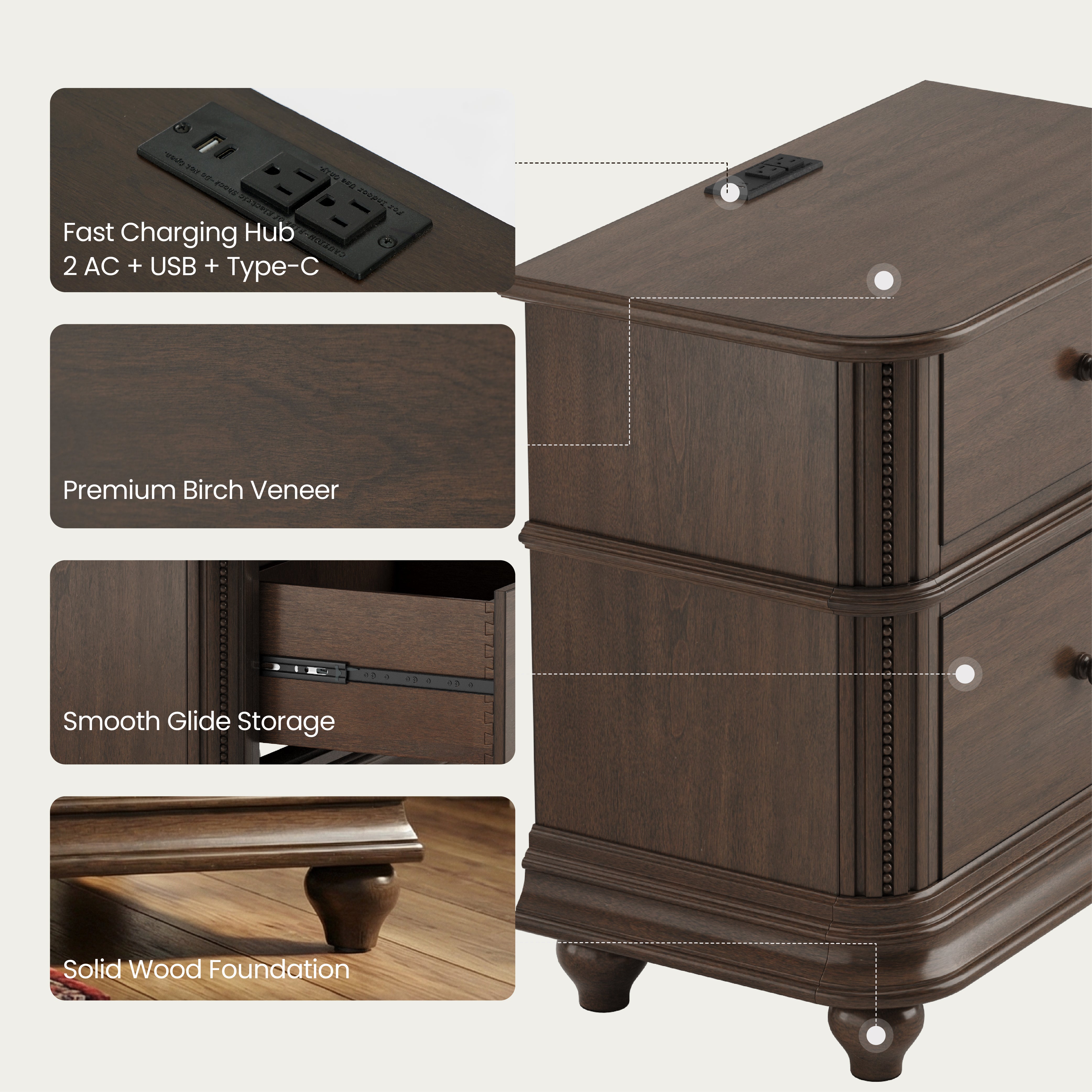 COLAMY ROWAN 2-Drawer Nightstand