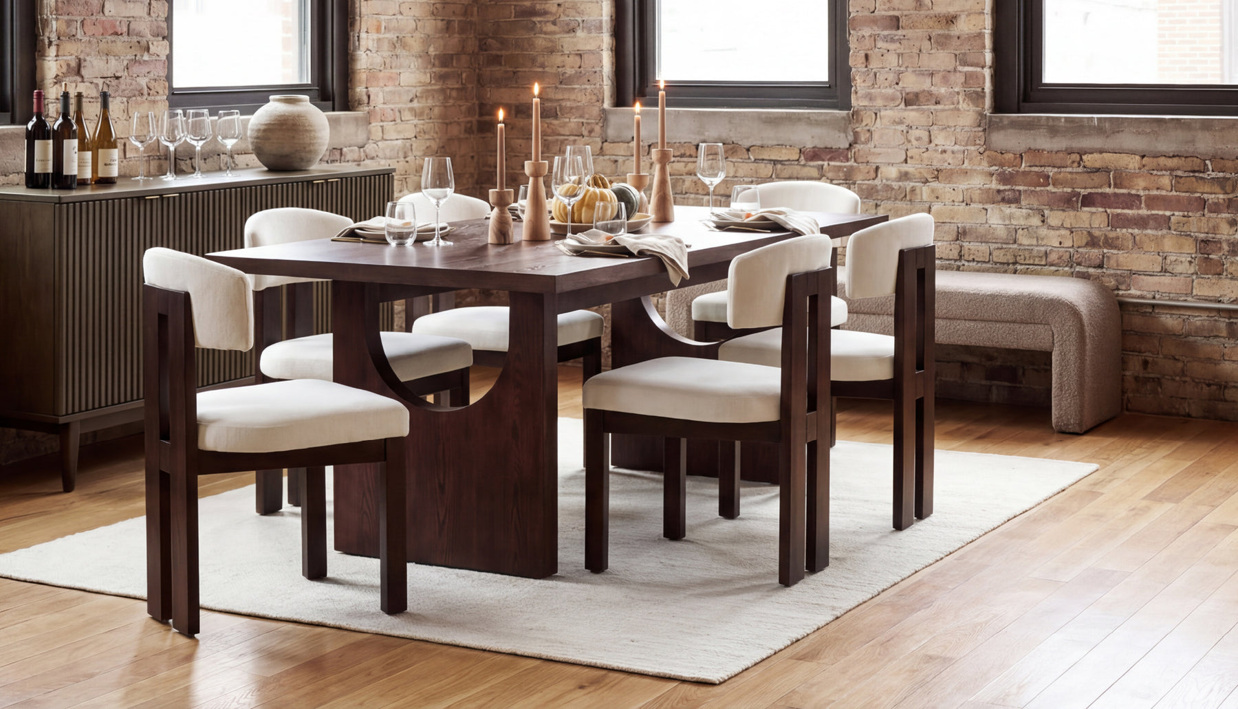 COLAMY HALO 72" Modern Wood Dining Table, , Set of 6