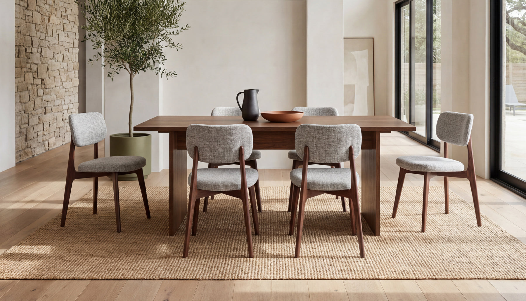 COLAMY HALO 63“ Modern Farmhouse Dining Table, COLAMY HALO Prime OEKO-TEX® Certified Upholstered Dining Chair, Set of 6