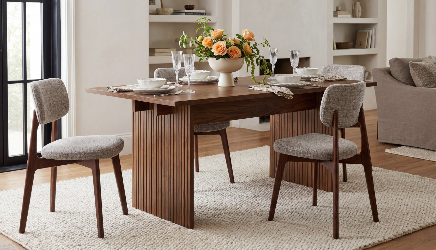 COLAMY HALO 63“ Modern Farmhouse Dining Table, COLAMY HALO Prime OEKO-TEX® Certified Upholstered Dining Chair, Set of 4