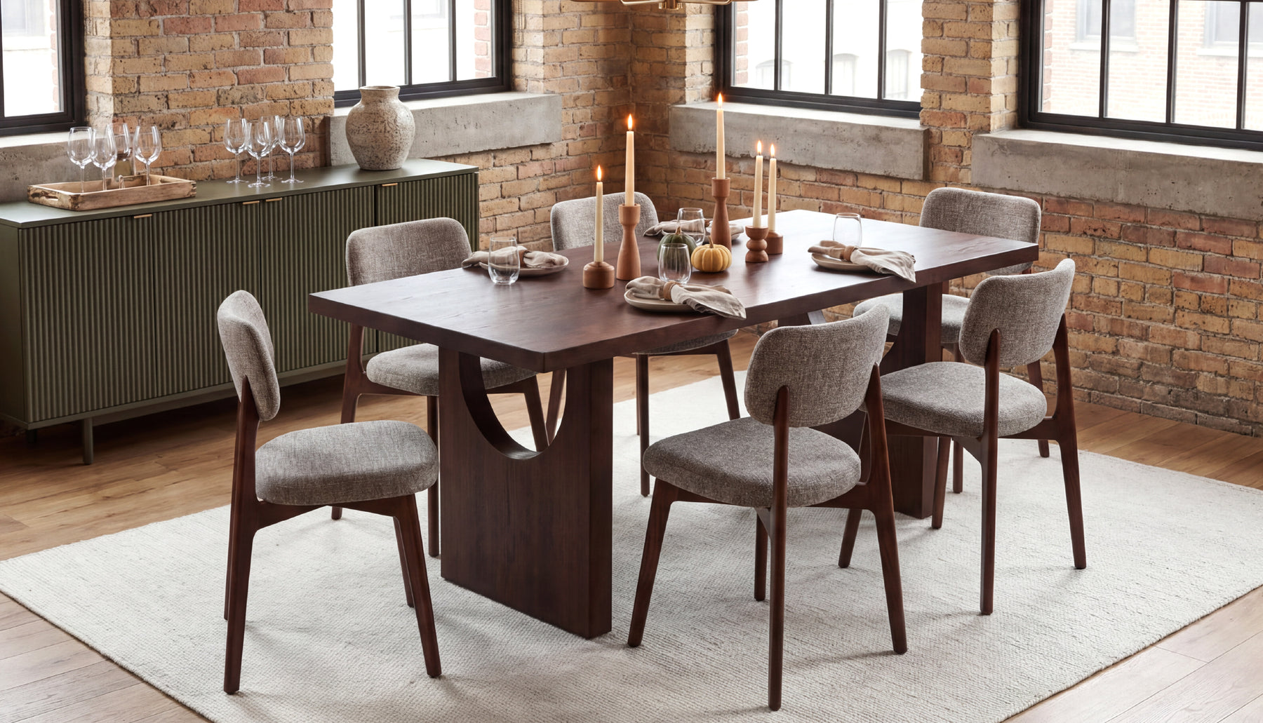 COLAMY HALO 72" Modern Wood Dining Table, COLAMY HALO Prime OEKO-TEX® Certified Upholstered Dining Chair, Set of 6