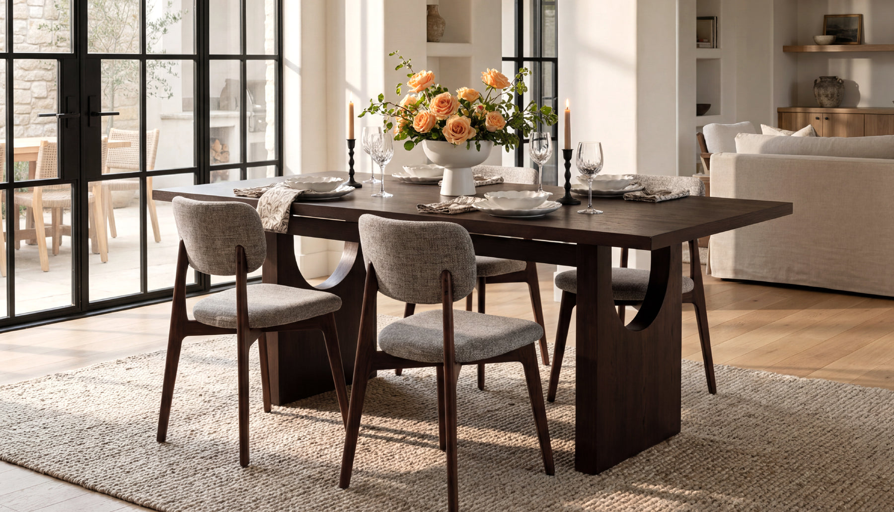 COLAMY HALO 72" Modern Wood Dining Table, COLAMY HALO Prime OEKO-TEX® Certified Upholstered Dining Chair, Set of 4