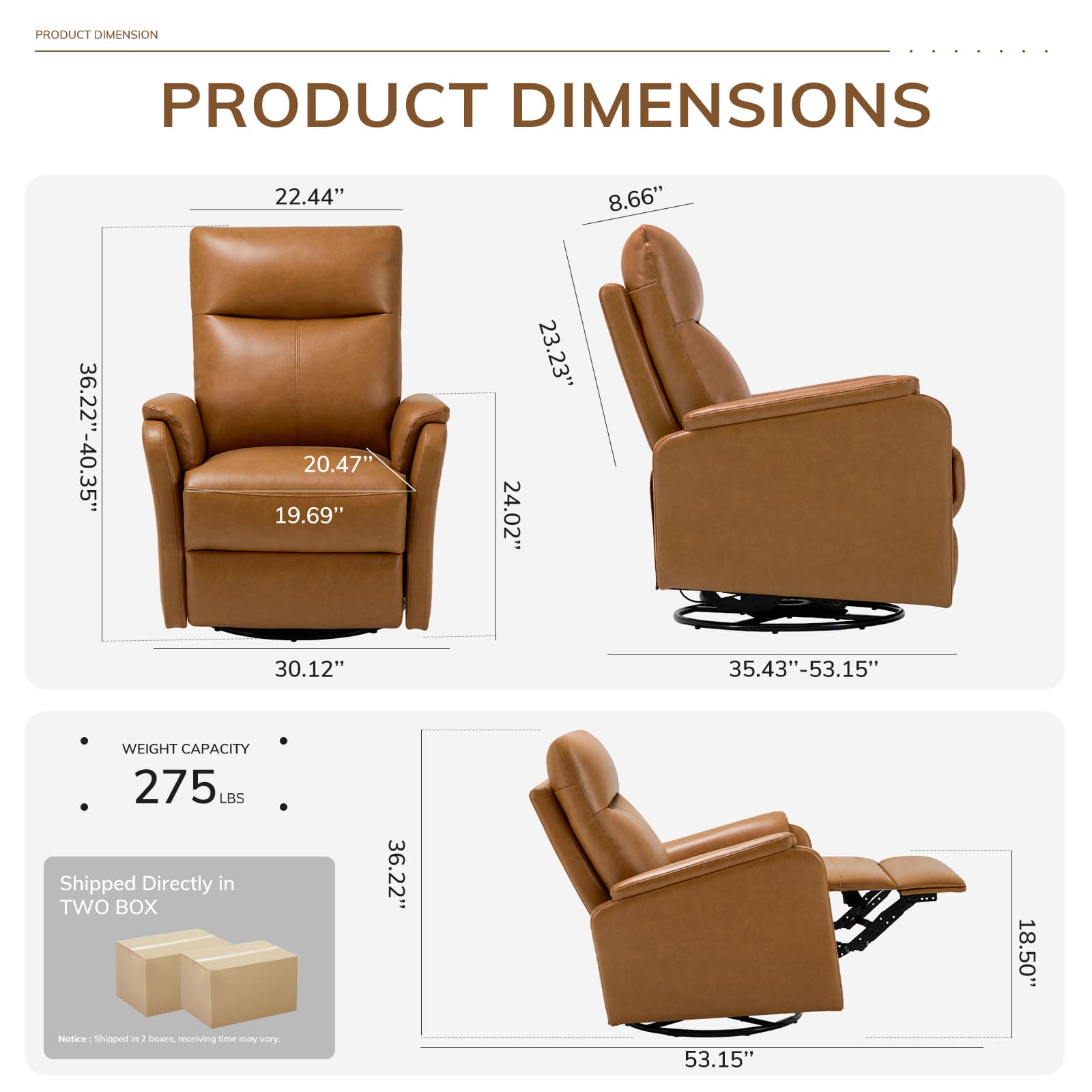 COLAMY PU Leather Swivel Recliner Chair Reclining Nursery Sofa Model.60162