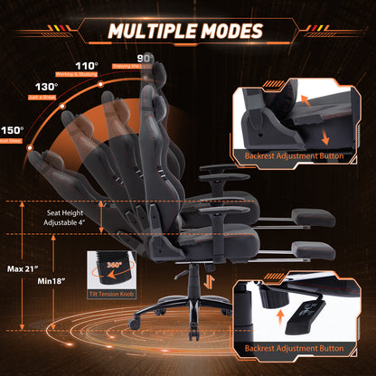 Big and Tall Gaming Chair with Footrest 350lbs Computer Gamer Chair Model.1325F