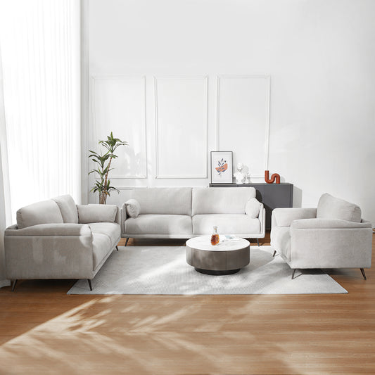 COLAMY 3 Piece Living Room Sofa Set with Elephant-Ear Arm Grey Color
