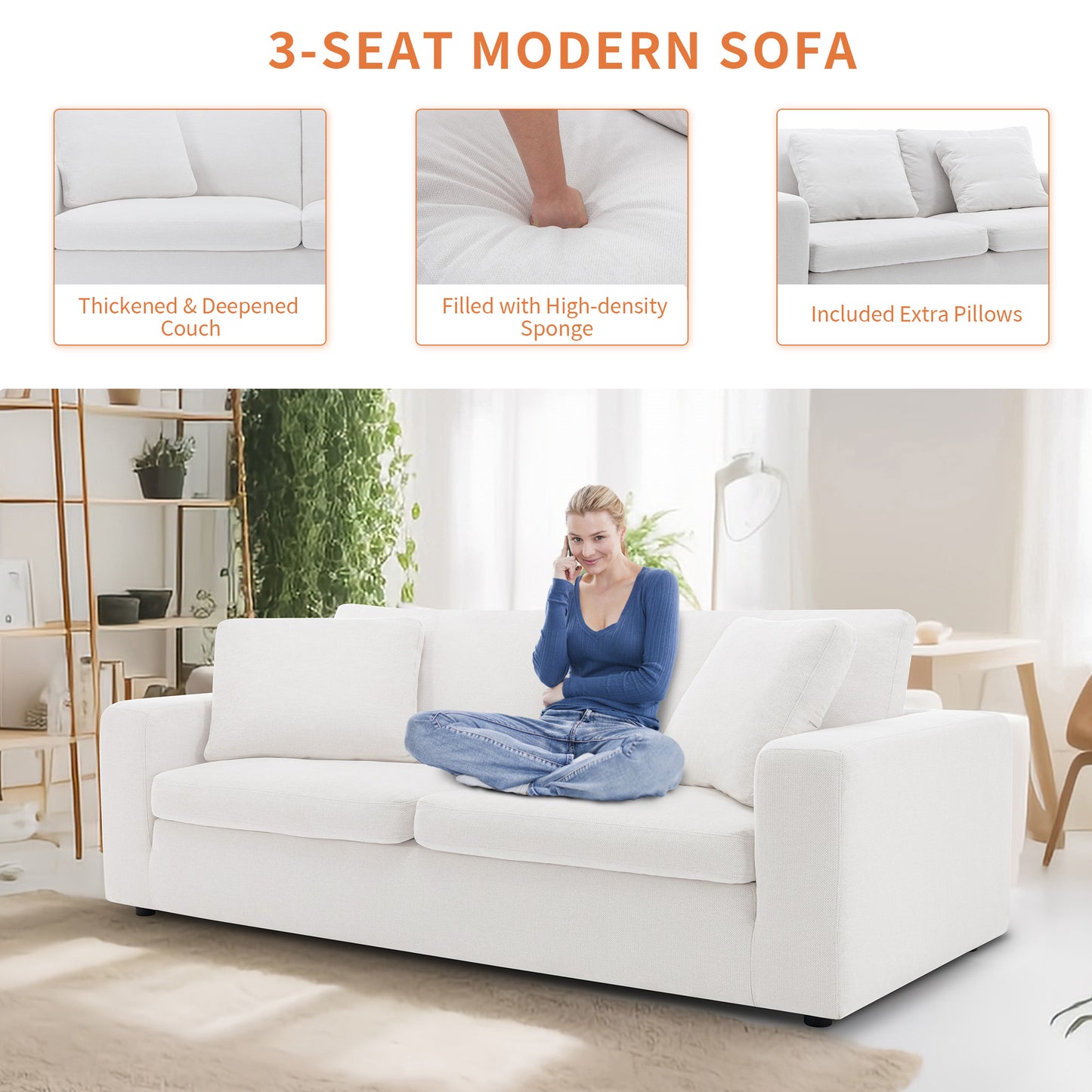 COLAMY 90" Fabric Modern Sofa with Removable Back and Seat Cushions