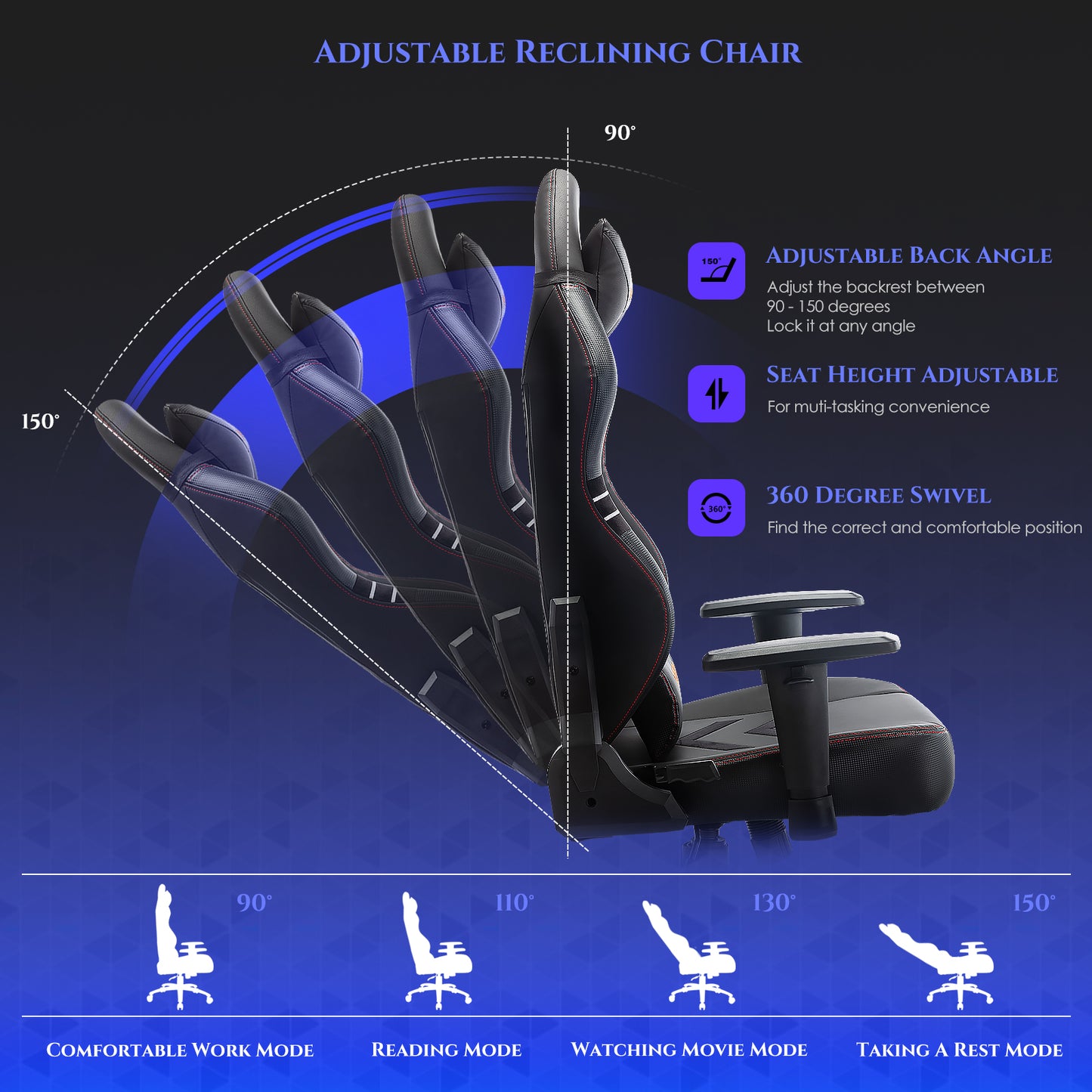 COLAMY Ergonomic High-back Big & Tall Reclining Gaming Chair Model.1325