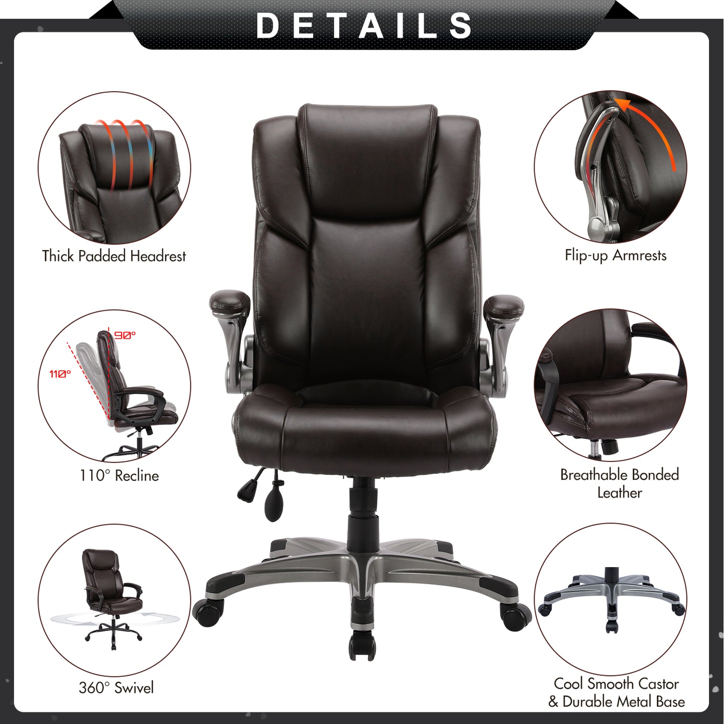 COLAMY Ergonomic Office Chair 300lbs Computer Chair W Inflatable Lumbar Support Model.2822