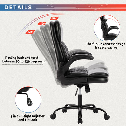 COLAMY Faux Leather Office Chair 300lbs Gaming Chair with Flip-up Armrests Model.5037